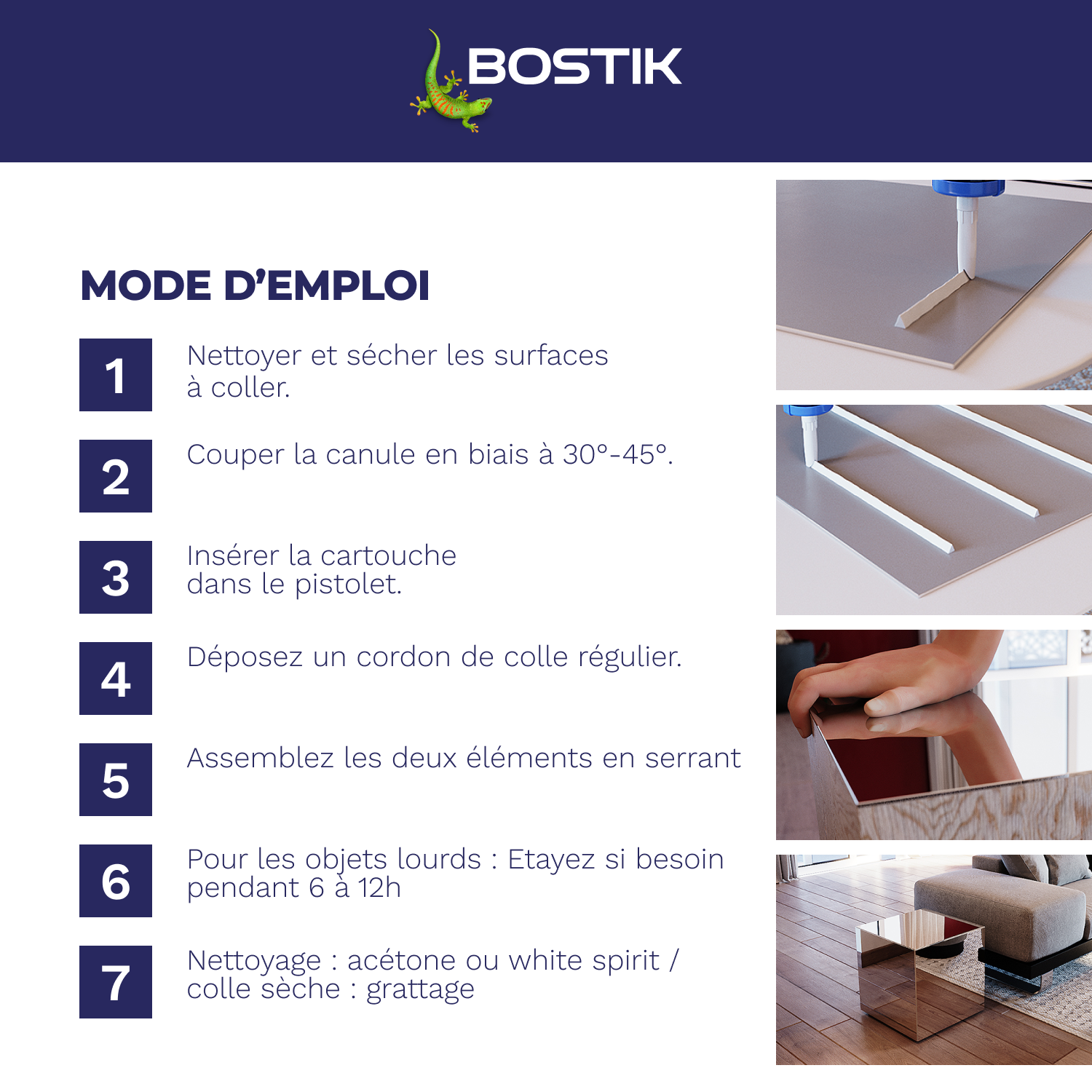 Colle de fixation gel MS polymère BOSTIK Miroirs fix&pro msp 103 blanc, 290ml - 5