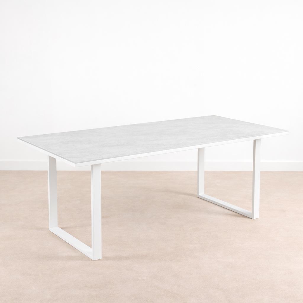 mesa de jardin de aluminio y ceramica new kore blanco de 90x73x180 cm