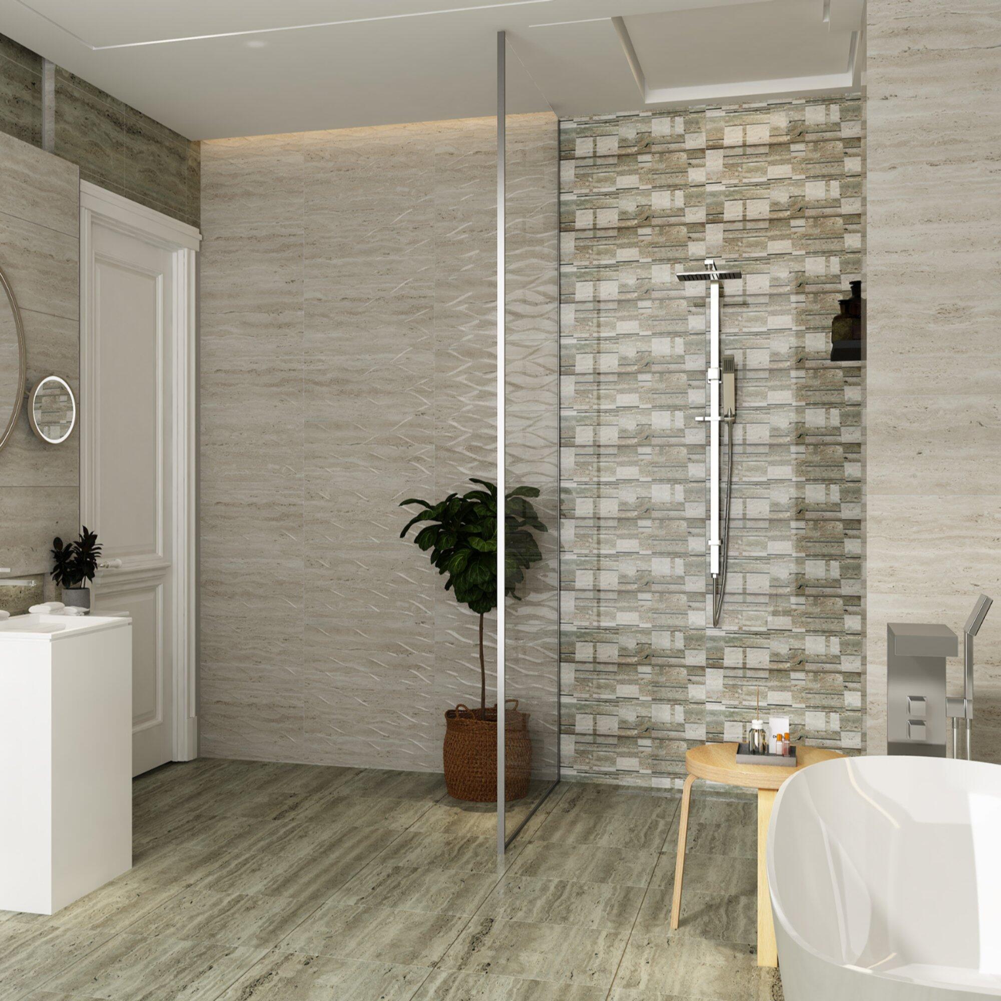 Faianta 30 x 60 cm, Trevi, aspect piatra naturala, gri, lucios