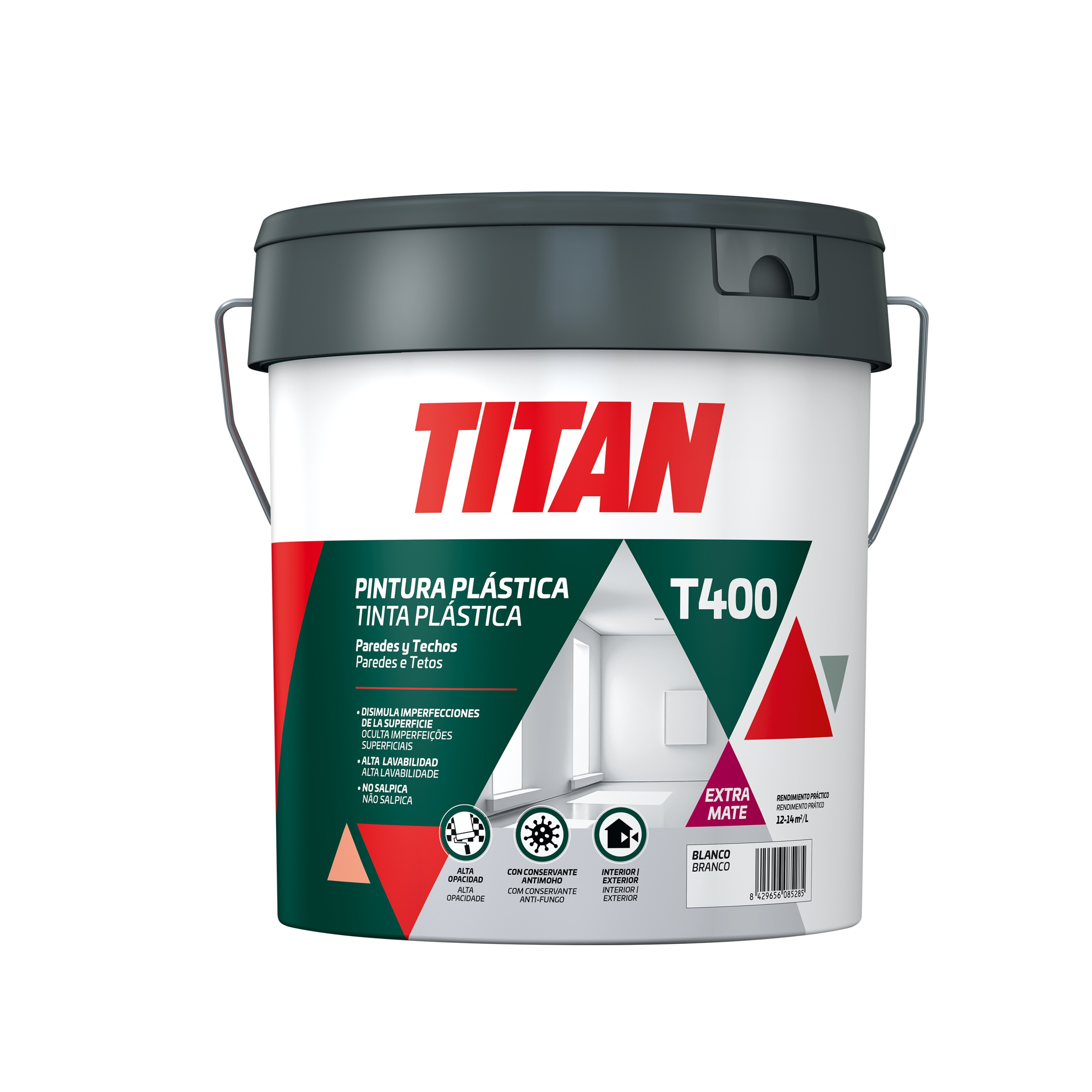 PINTURA PLÁSTICA INTERIOR/EXTERIOR EXTRA MATE T400 15L BLANCO - 3