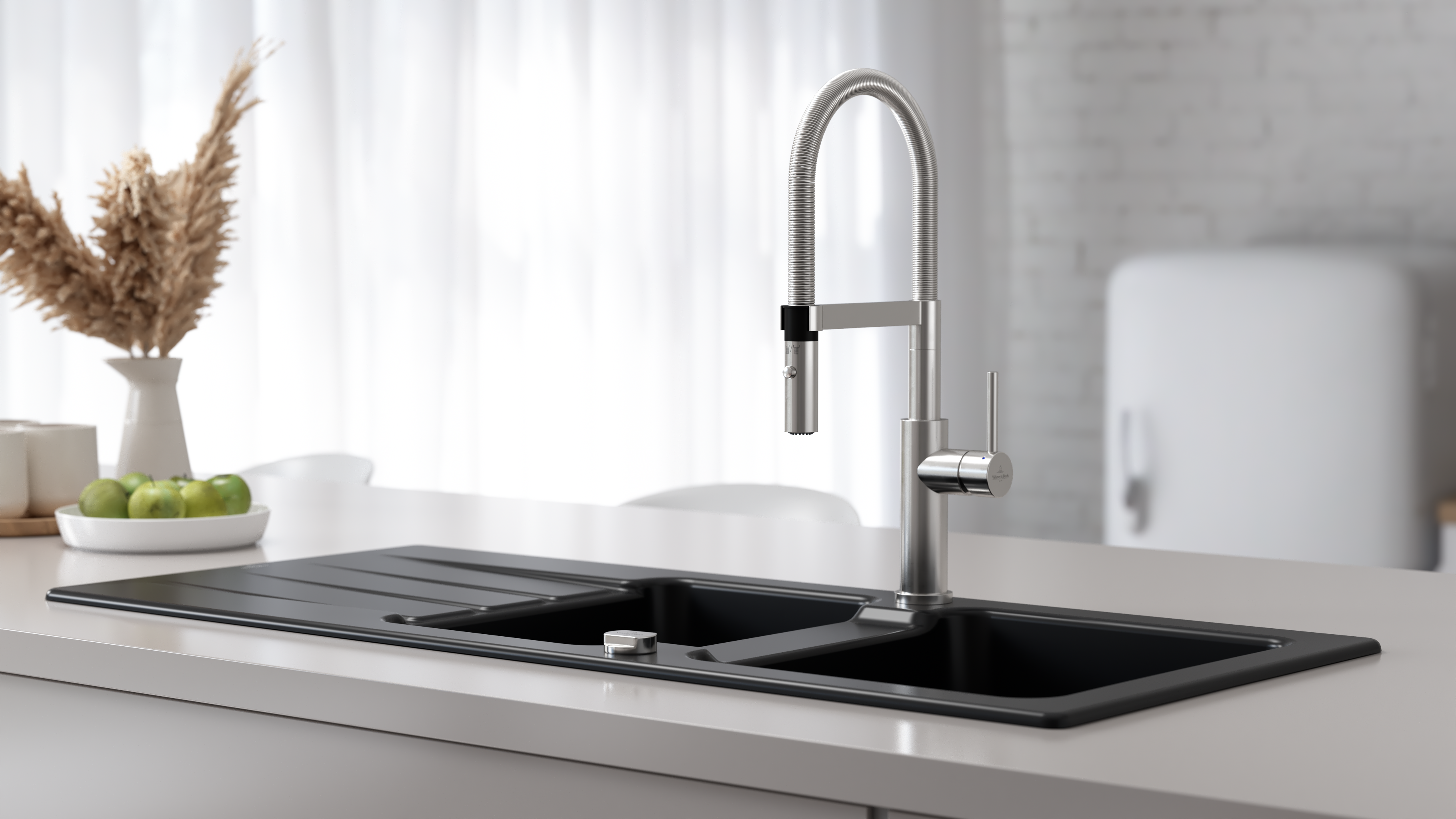 Evier en céramique 2 bacs 116 x 51 cm vidage inclus Crystal noir - 4