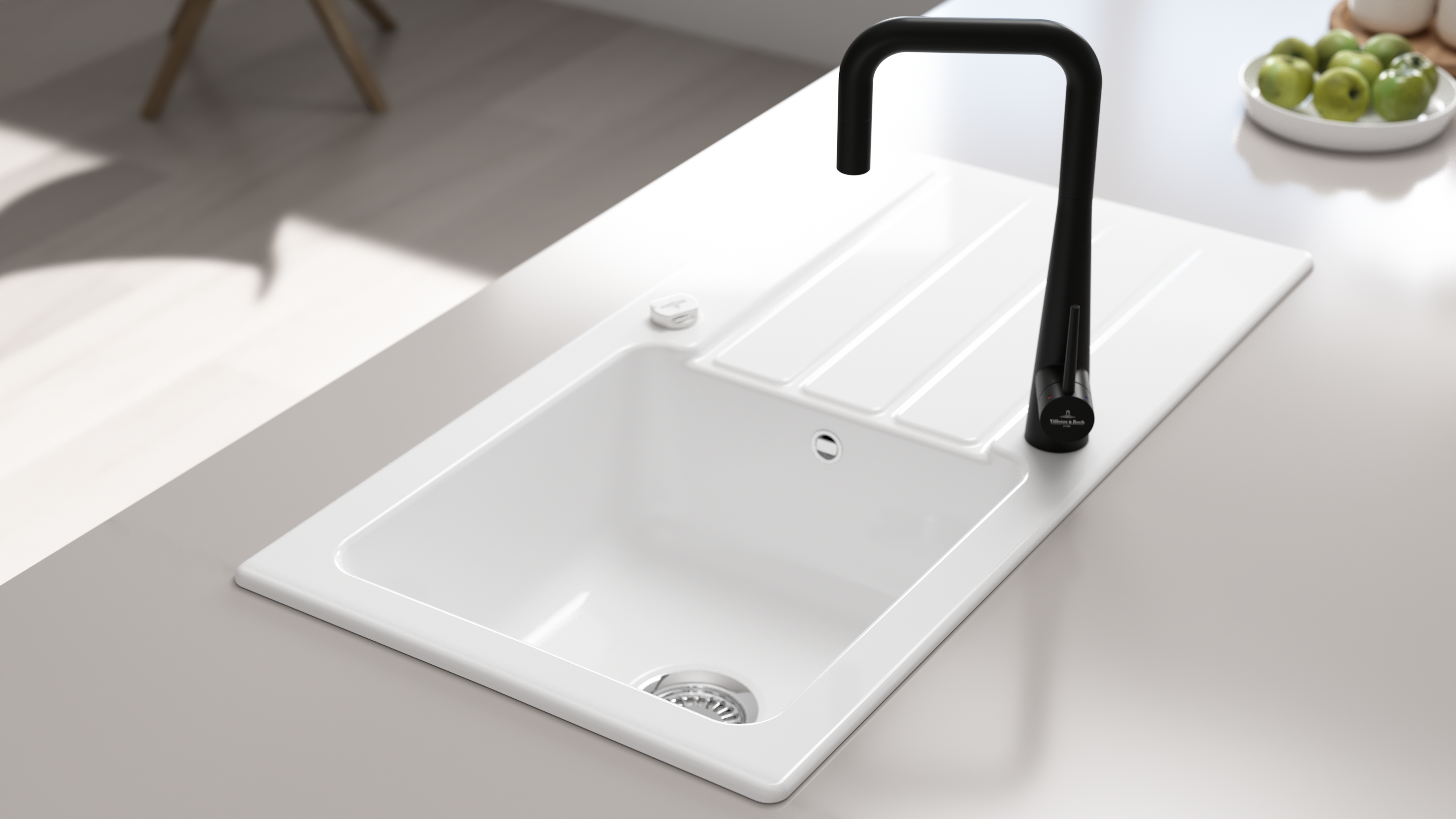 Evier en céramique 1 bac 100 x 51 cm vidage inclus Crystal blanc - 3