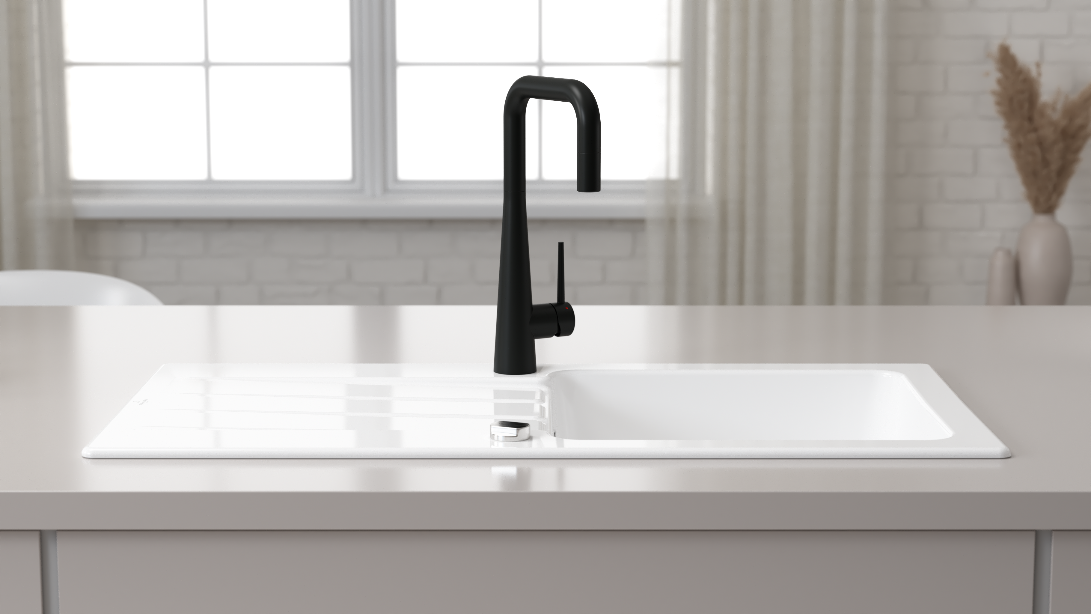 Evier en céramique 1 bac 100 x 51 cm vidage inclus Crystal blanc - 2