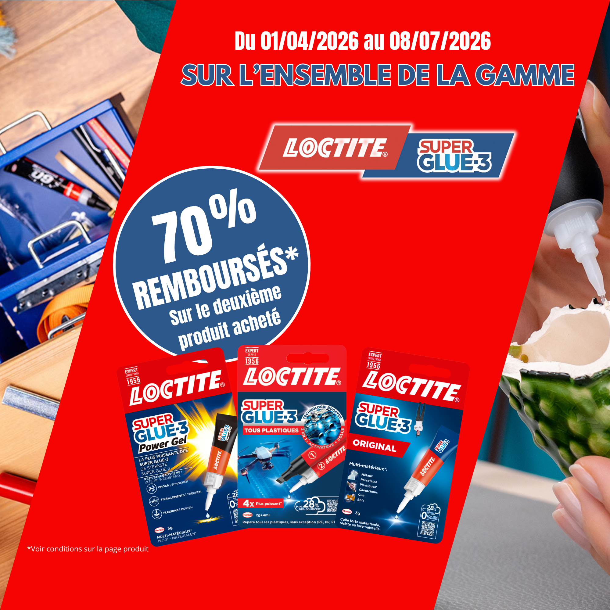 Colle de réparation Cyanoacrylate Super glue 3 power flex gel LOCTITE, 3g transp - 2