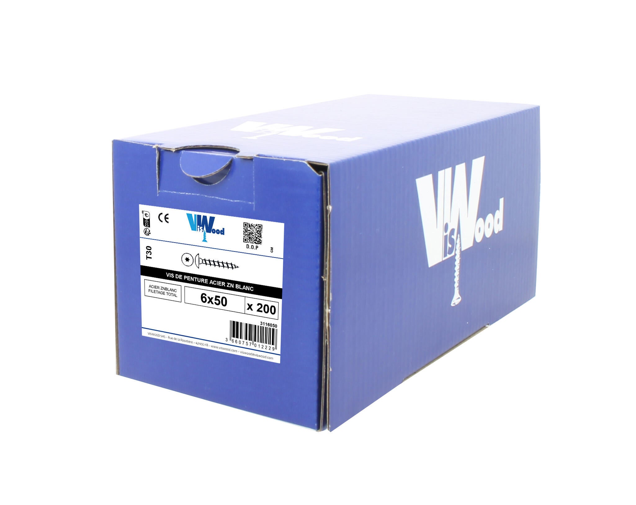 Vis penture acier zingué blanc Diam. 6 x 40 mm Boîte de 200 - VISWOOD - 2