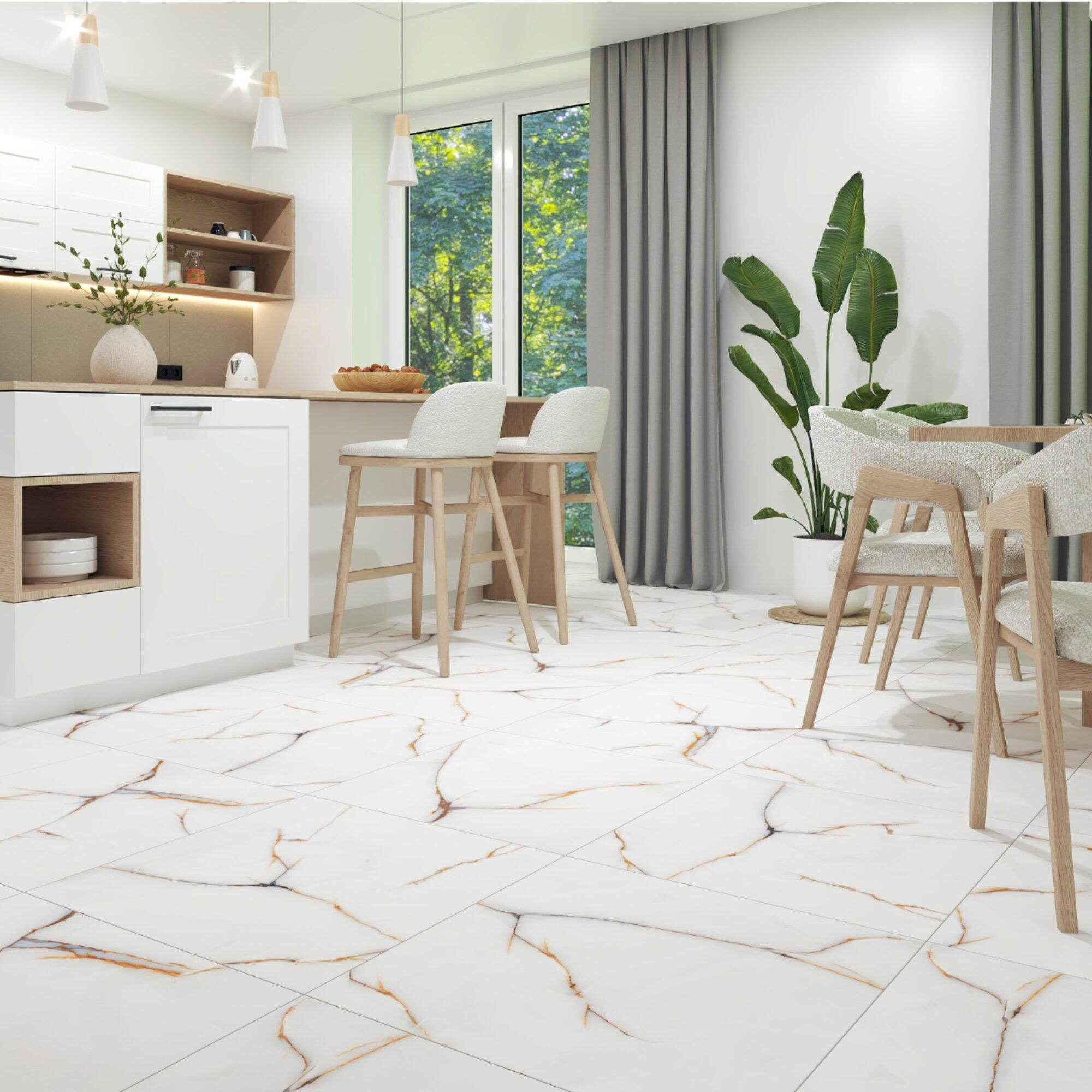 Gresie interior, 60.6 x 60.6 cm, Moonlight, aspect marmura, alb, mata