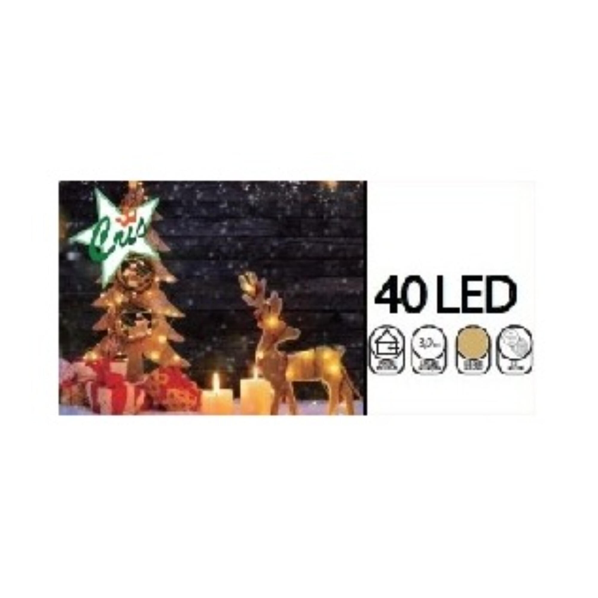 Instalatie de Craciun, 40 LED-uri, lungime 3.9 m, cu baterii, lumina alb cald