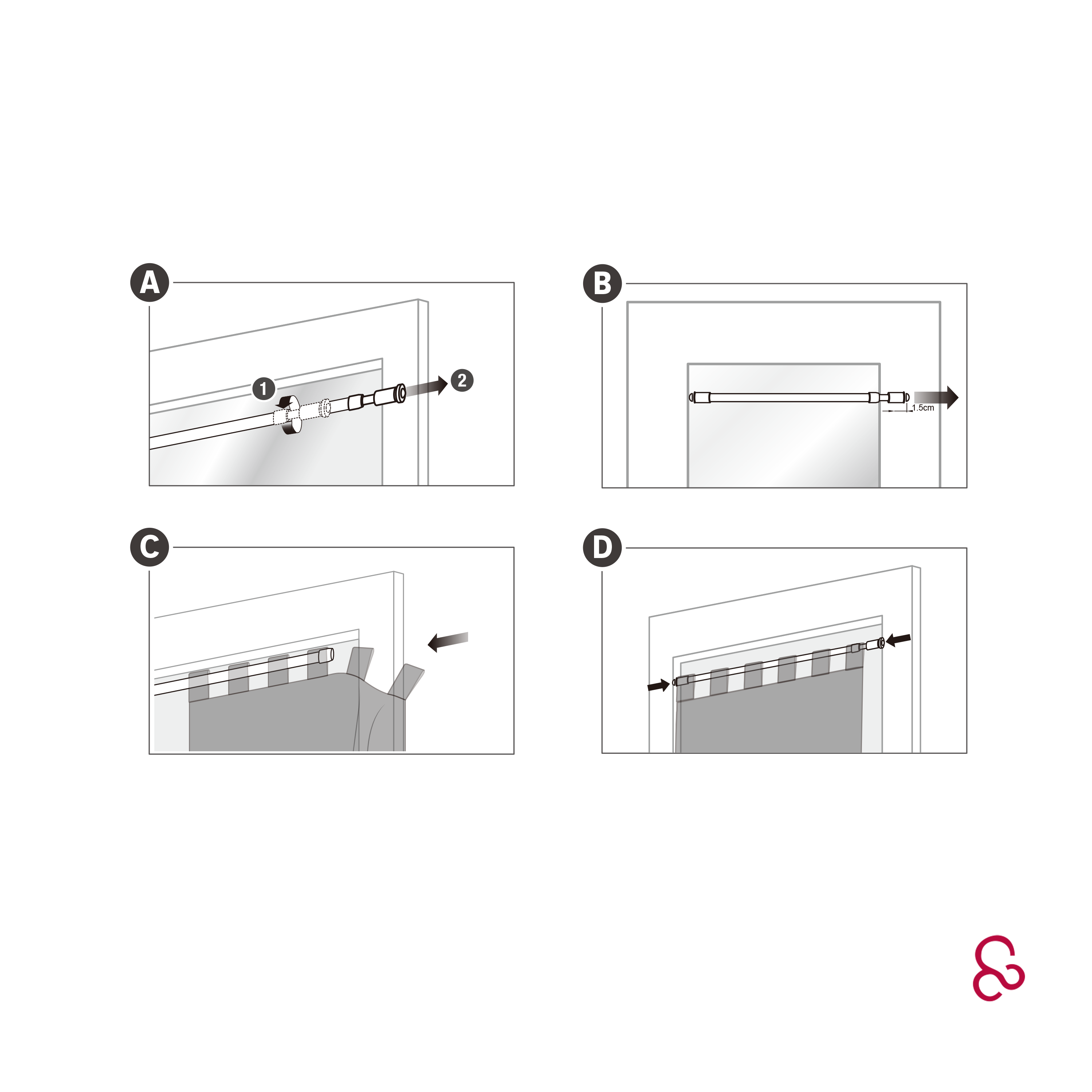 Kit de barre de vitrage blanc Round, L.80 - 130 cm, diam.9 mm, INSPIRE - 10