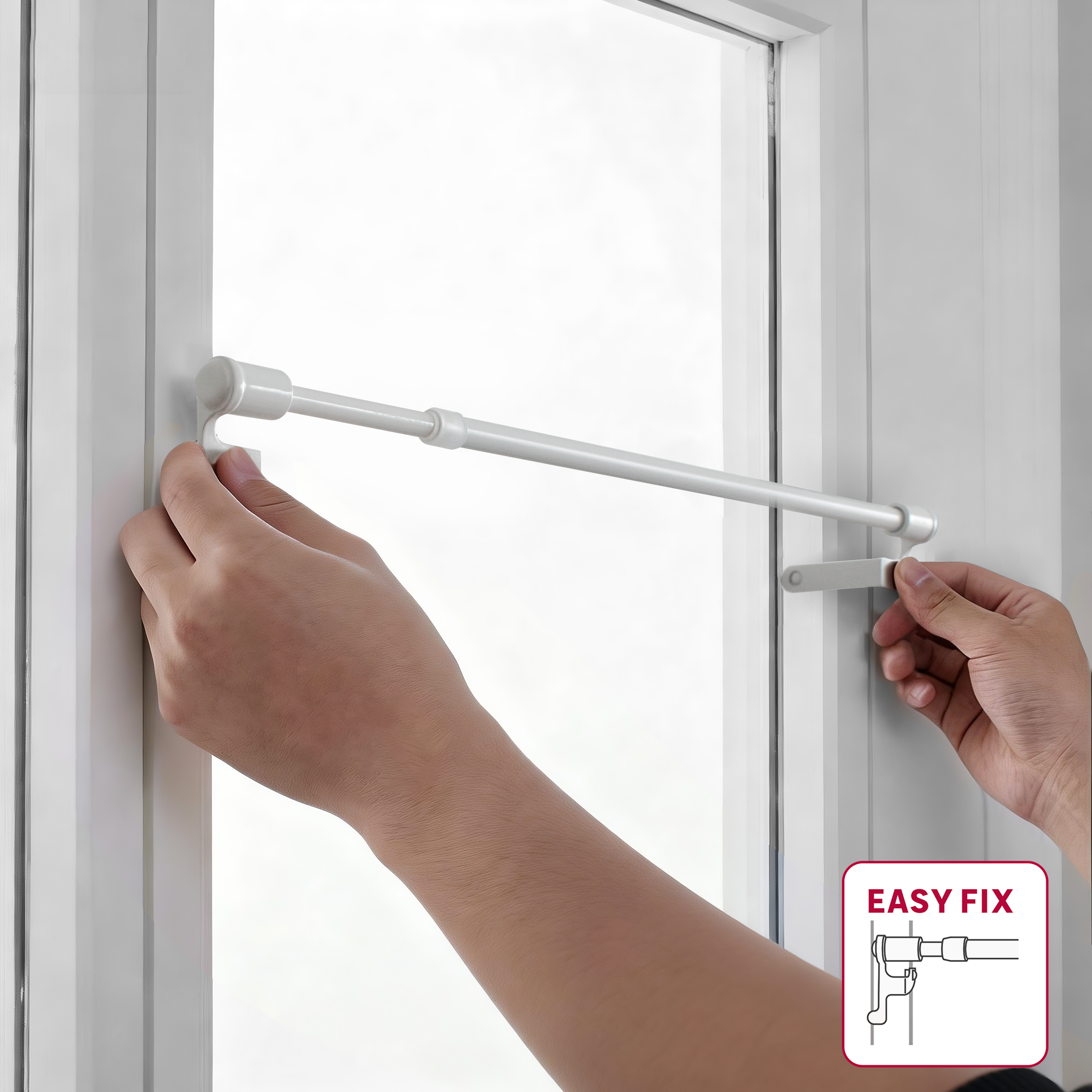 Kit de barre de vitrage sans perçage blanc Nubo, L.50 - 80 cm, diam.9 mm, INSPIR - 10