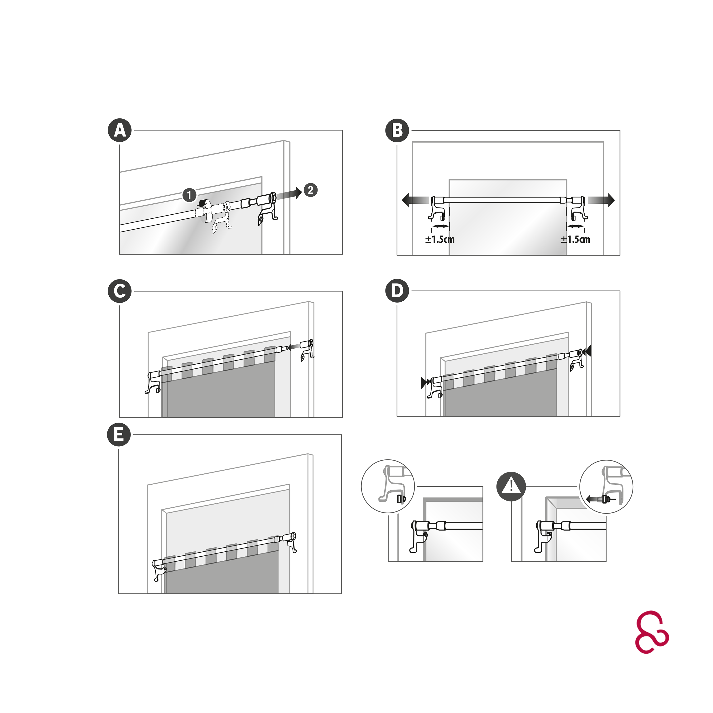 Kit de barre de vitrage sans perçage blanc Nubo, L.50 - 80 cm, diam.9 mm, INSPIR - 5