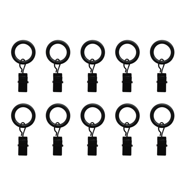 Lot de 10 anneaux pour tringle à rideau Clip 9 mm acier noir brossé