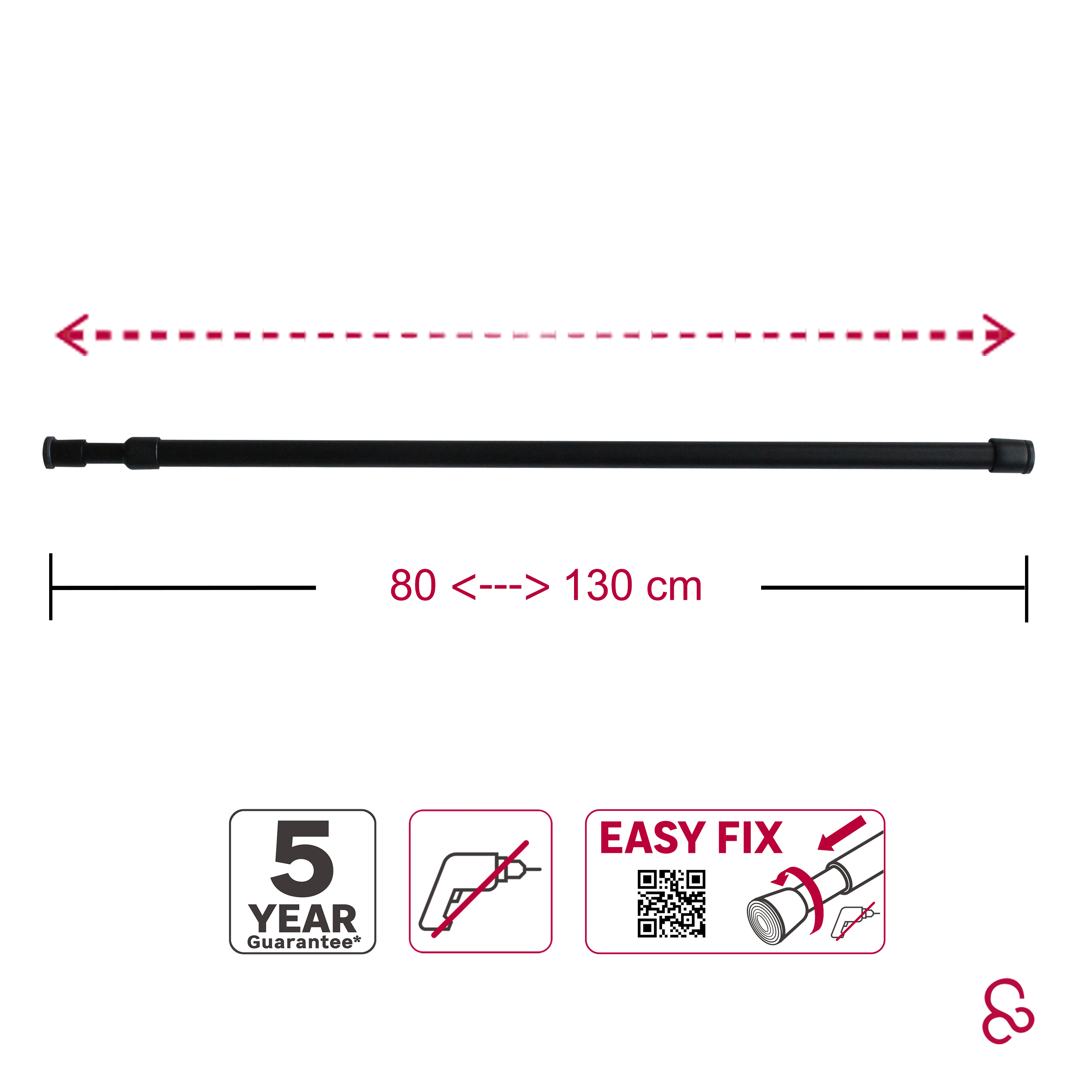 Karnisz rozporowy 80-130 cm czarny 7/9 mm Inspire - 2