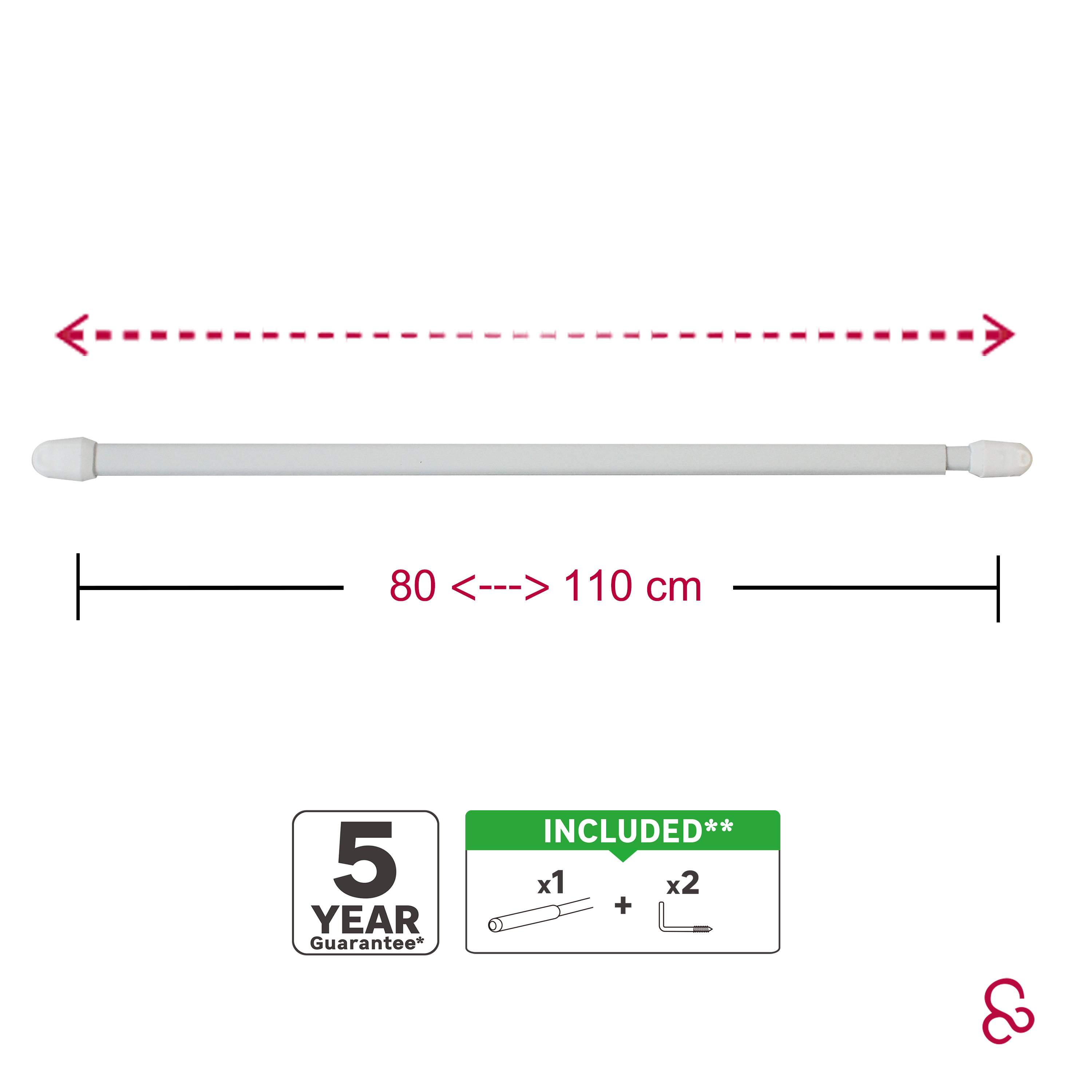 Kit bastone per tendina a vetro estensibile da 80 a 110 cm in acciaio grezzo bianco opaco Ø 9 mm INSPIRE - 9