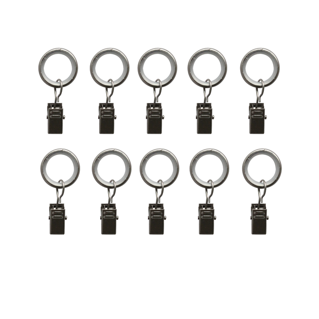 Lot de 10 anneaux pour tringle à rideau Clip 9 mm acier gris argent nickelé