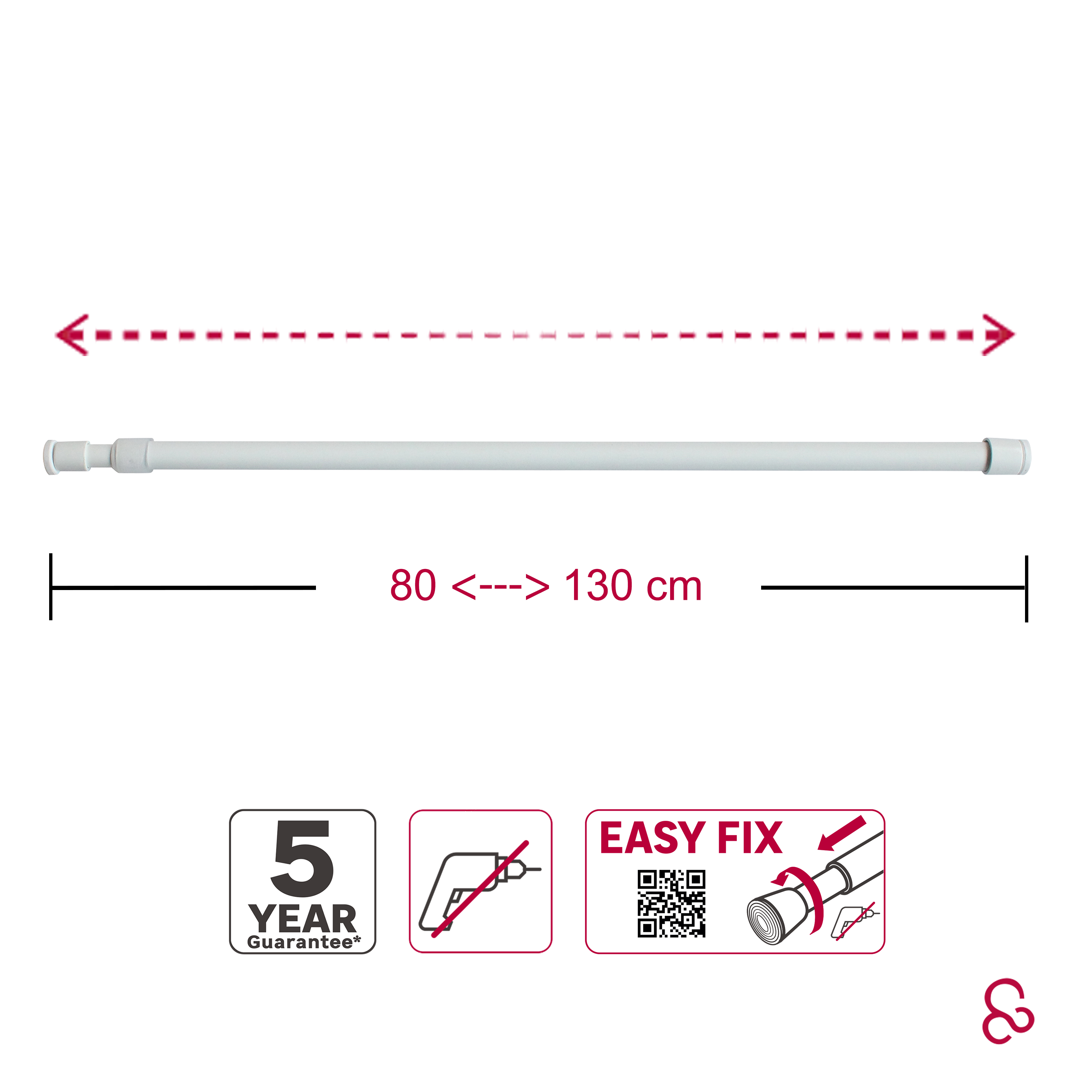 Kit de barre de vitrage blanc Round, L.80 - 130 cm, diam.9 mm, INSPIRE - 2