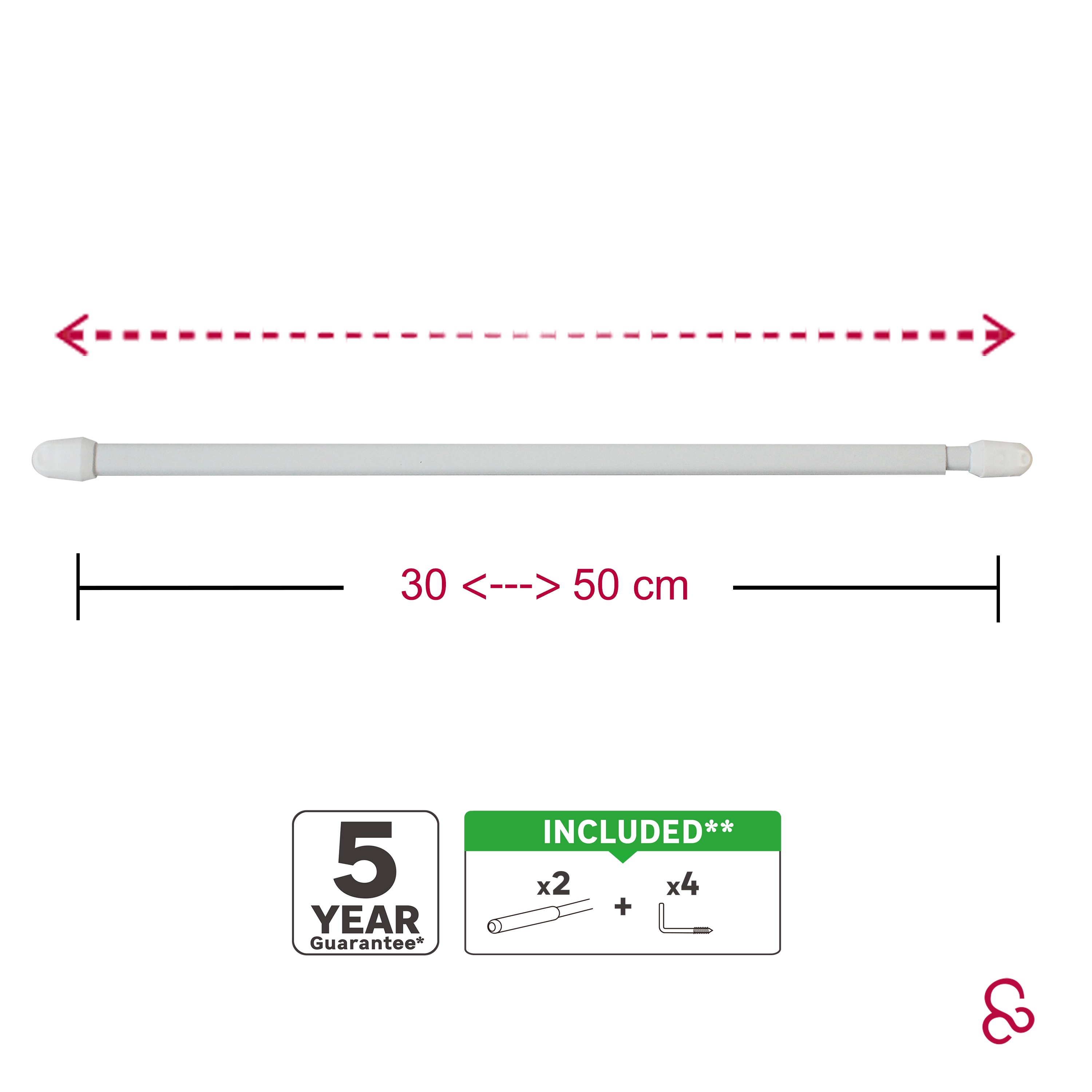 Kit bastone per tendina a vetro estensibile da 30 a 50 cm in acciaio grezzo bianco opaco Ø 9 mm INSPIRE - 8