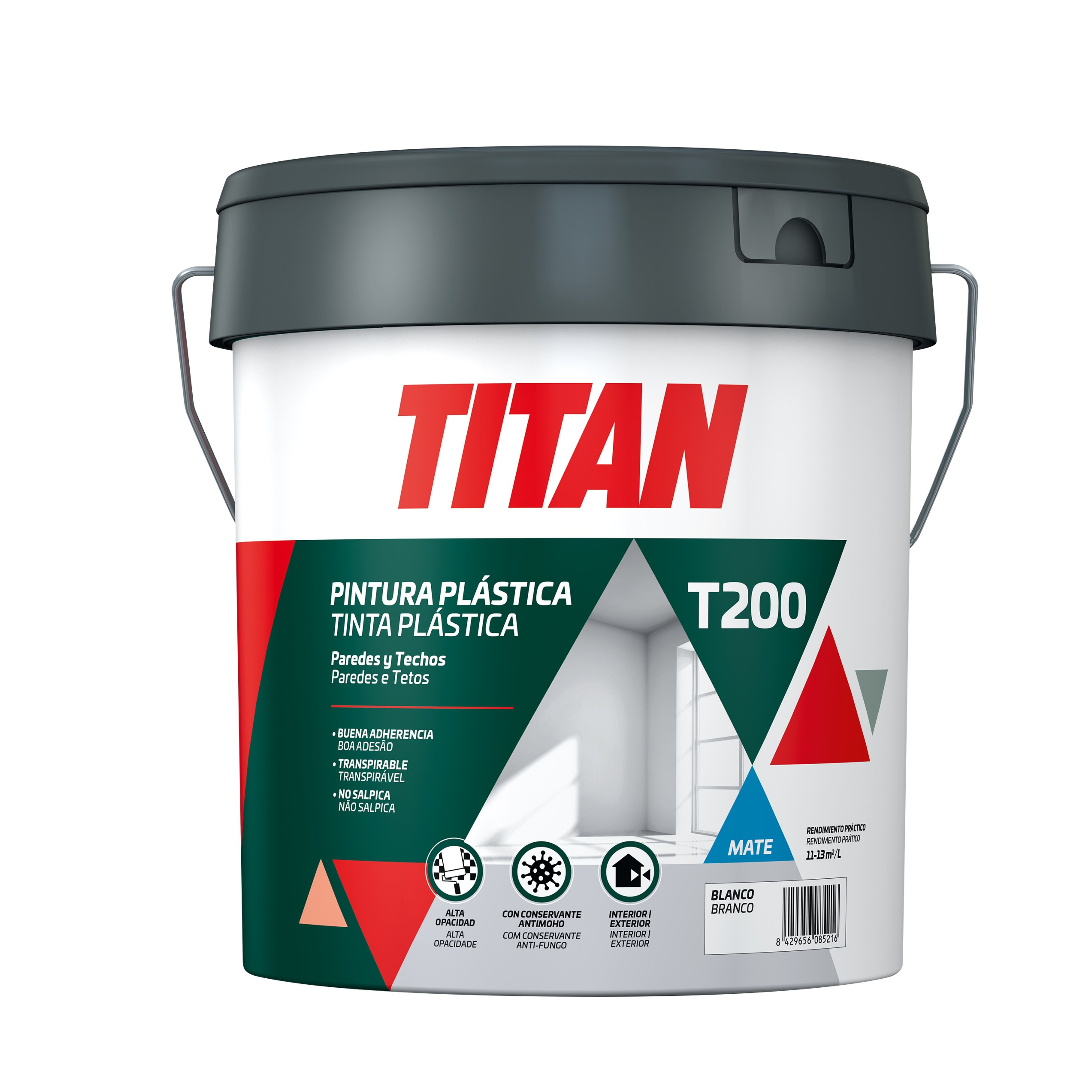 PINTURA PLÁSTICA INTERIOR/EXTERIOR MATE T200 15L BLANCO - 3