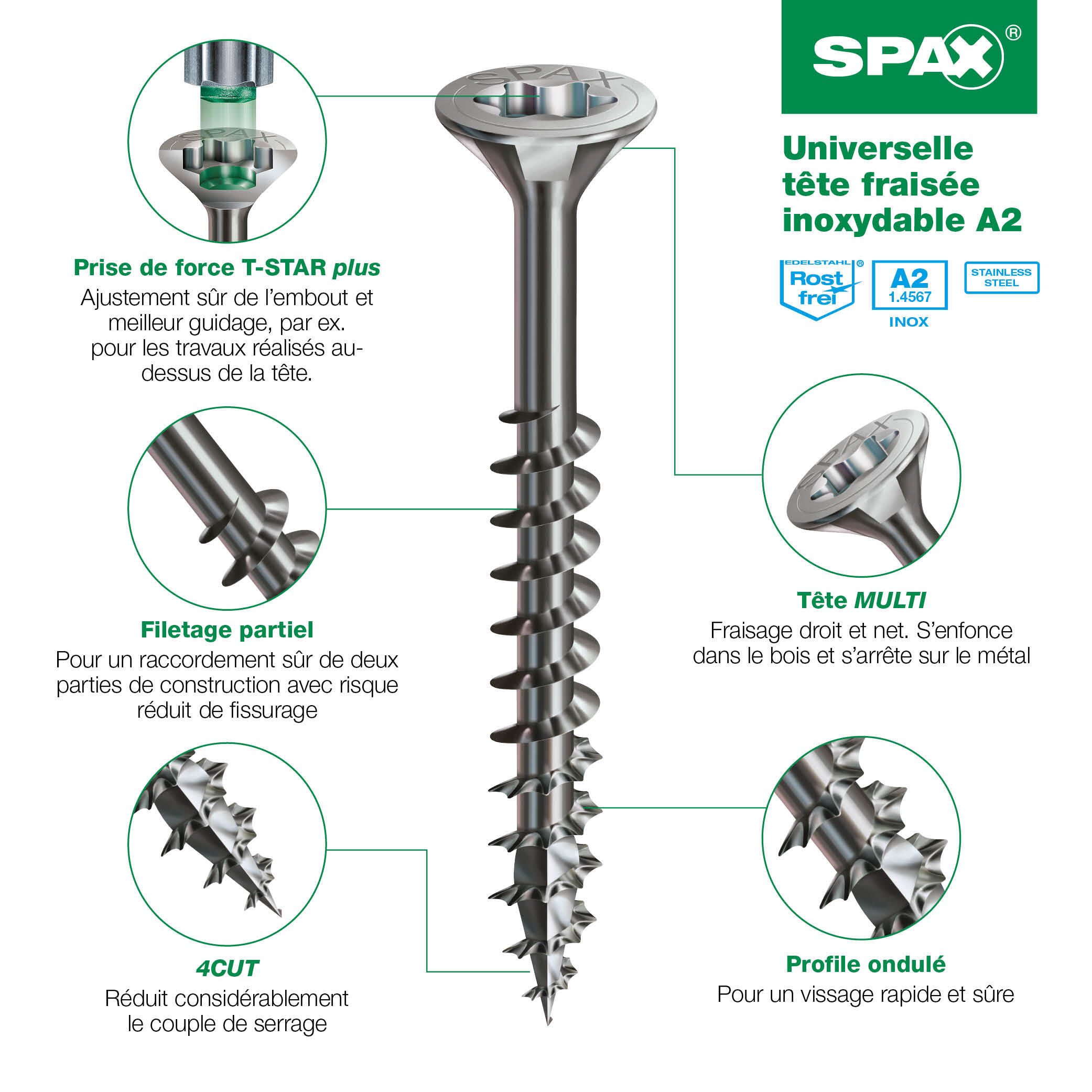 Vis terrasse bois dur inox A2 Diam. 5,0 x 60 mm Boîte de 200 - SPAX - 5