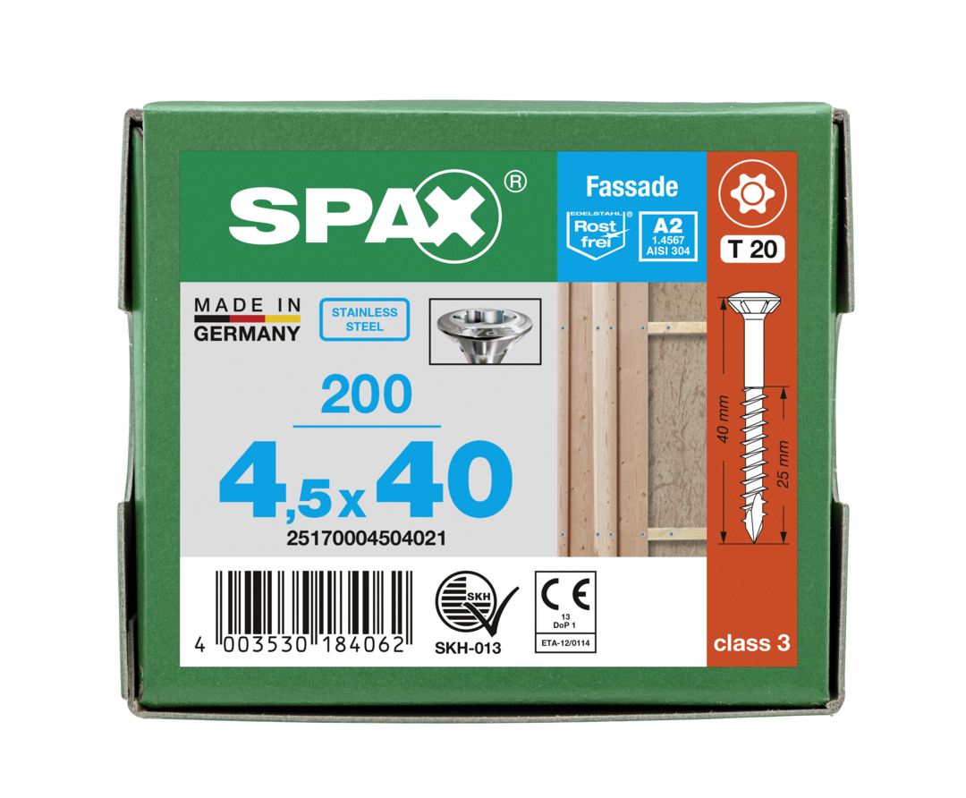 Vis bardage inox A2 Diam. 4,5 x 40 mm Boîte de 200 - SPAX - 3