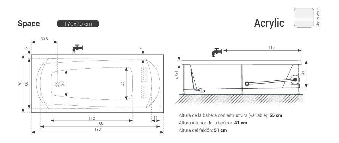 BAÑERA HIDROMASAJE SPACE 170X70CM - 4