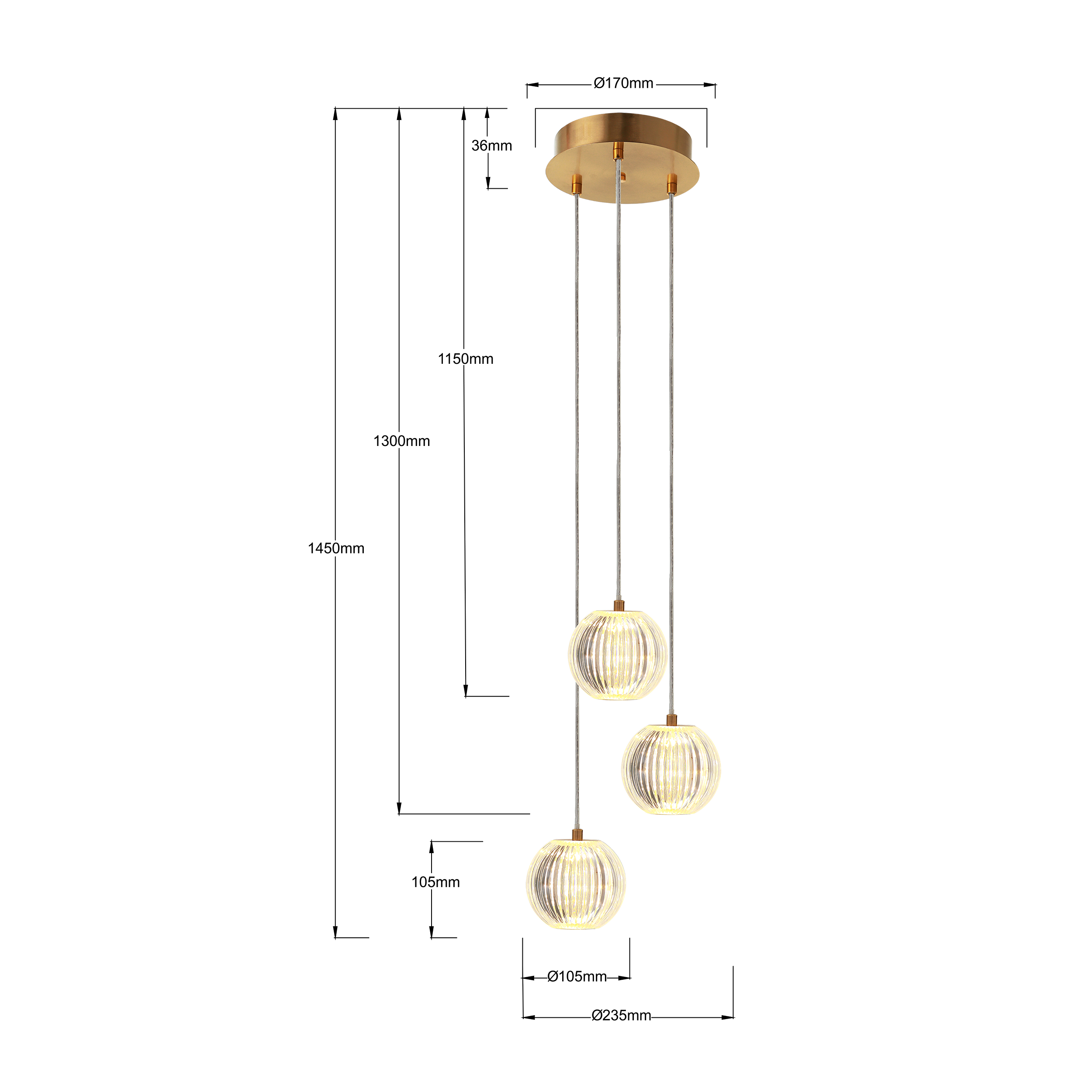 Lampa wisząca Brillant złota 3 x LED Light Prestige - 6
