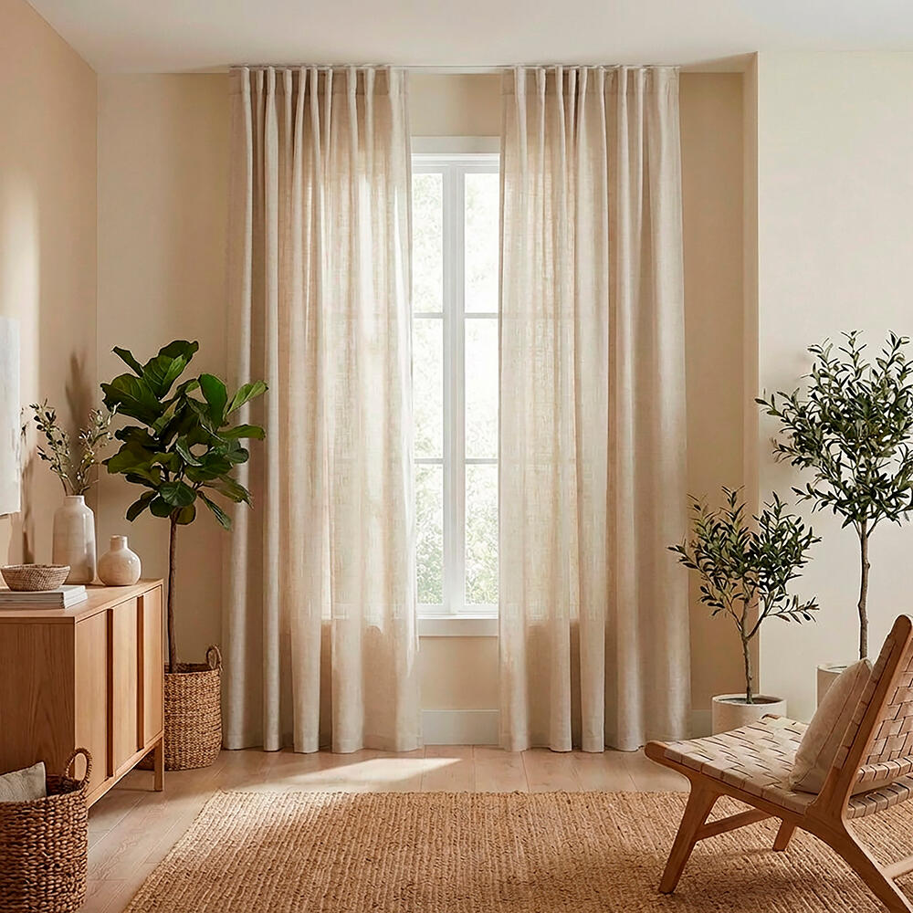 Pack 2 Cortinados de fita e/ou presilha Nora 200x280cm bege - 4