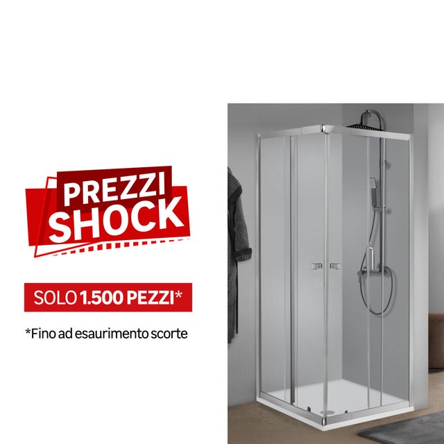Box doccia angolare con porta scorrevole, vetro 5 mm,L 68-80 cm x L 88-100 cm x H 190 cm, cromo