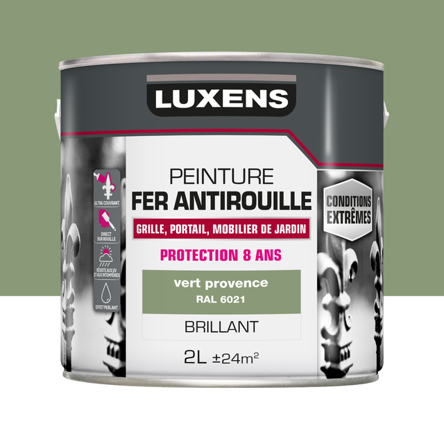 Peinture extérieure fer Conditions extrêmes LUXENS vert provencale RAL 6021 2l