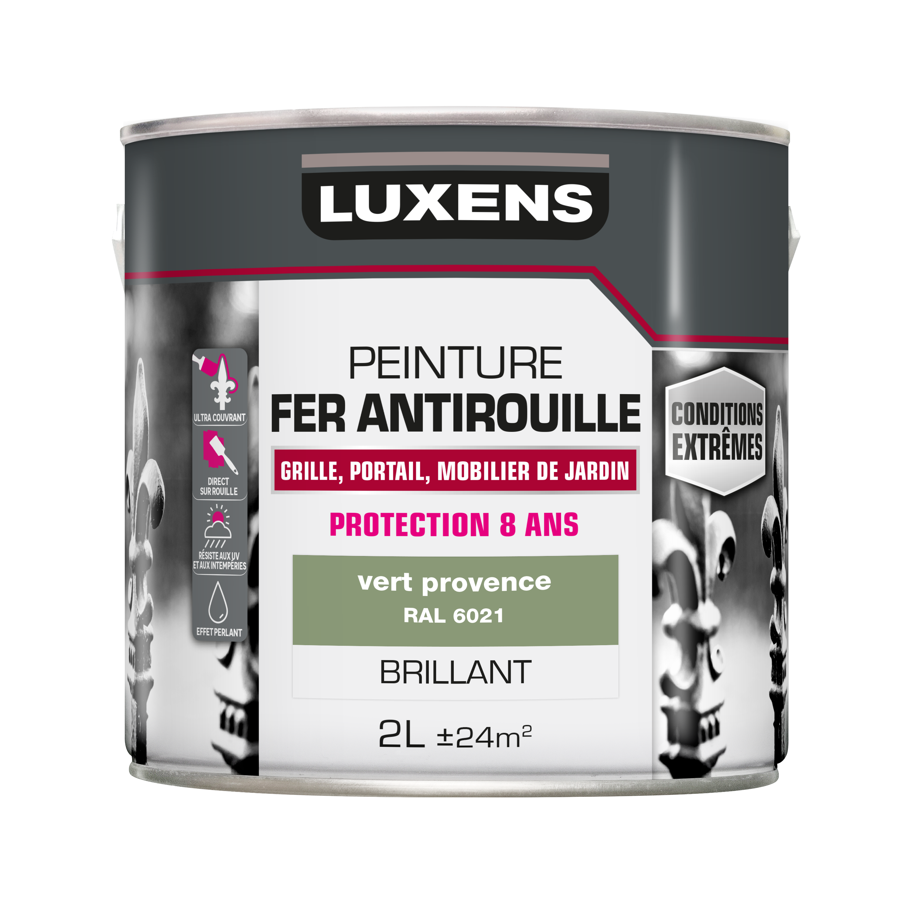 Peinture extérieure fer Conditions extrêmes LUXENS vert provencale RAL 6021 2l - 3