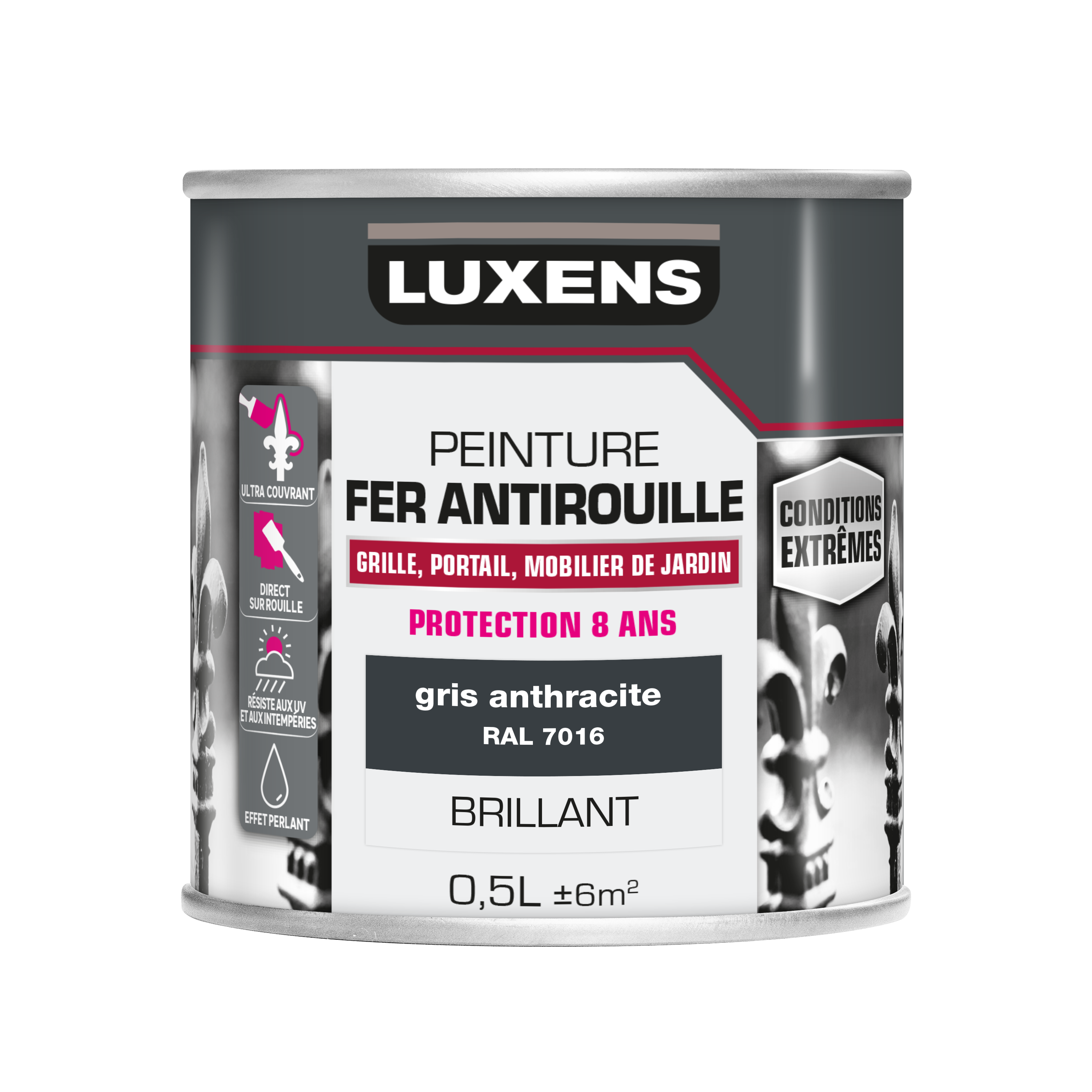 Peinture extérieure fer Conditions extrêmes LUXENS gris anthracite brillant 0.5  - 3