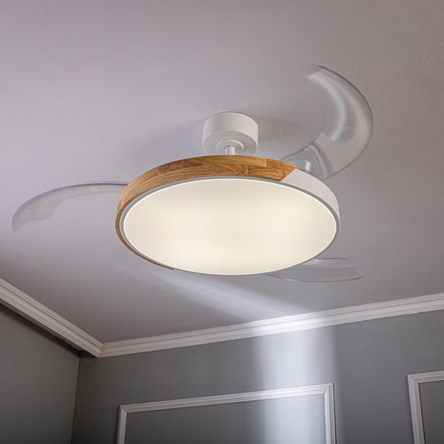 Ventilador de techo con luz silencioso DC 30W con mando ø122 cm Furtuna INSPIRE blanco luz CCT 3 aspas retráctiles tipo lámpara| 6 velocidades| modo verano/invierno| temporizador| brisa| recomendado de 20 a 40m²