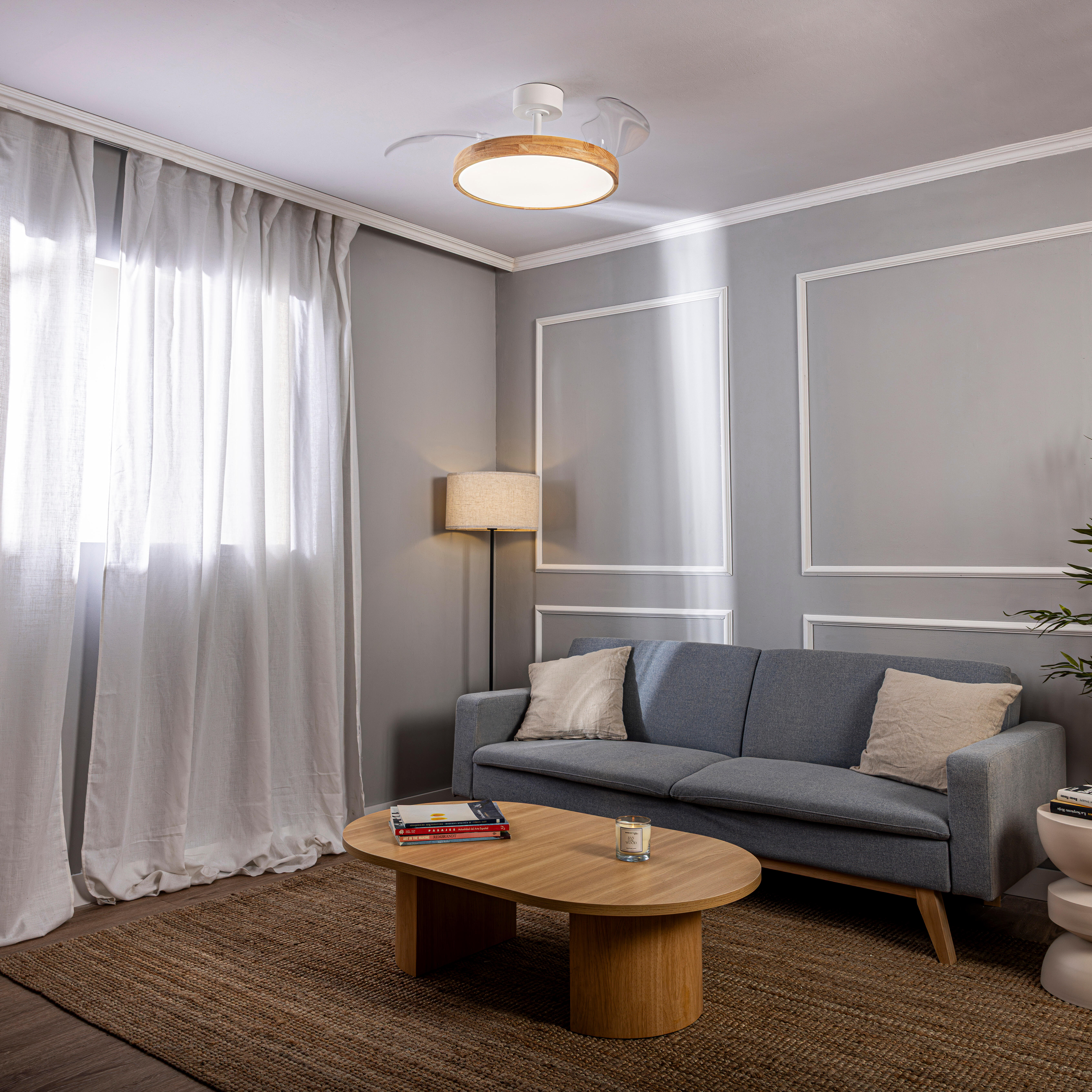 Ventilador de techo con luz silencioso DC 30W con mando ø106 cm Valam INSPIRE blanco y beige luz CCT 3 aspas retráctiles tipo lámpara| 6 velocidades| modo verano/invierno| temporizador| brisa| recomendado de 13 a 20m² - 6