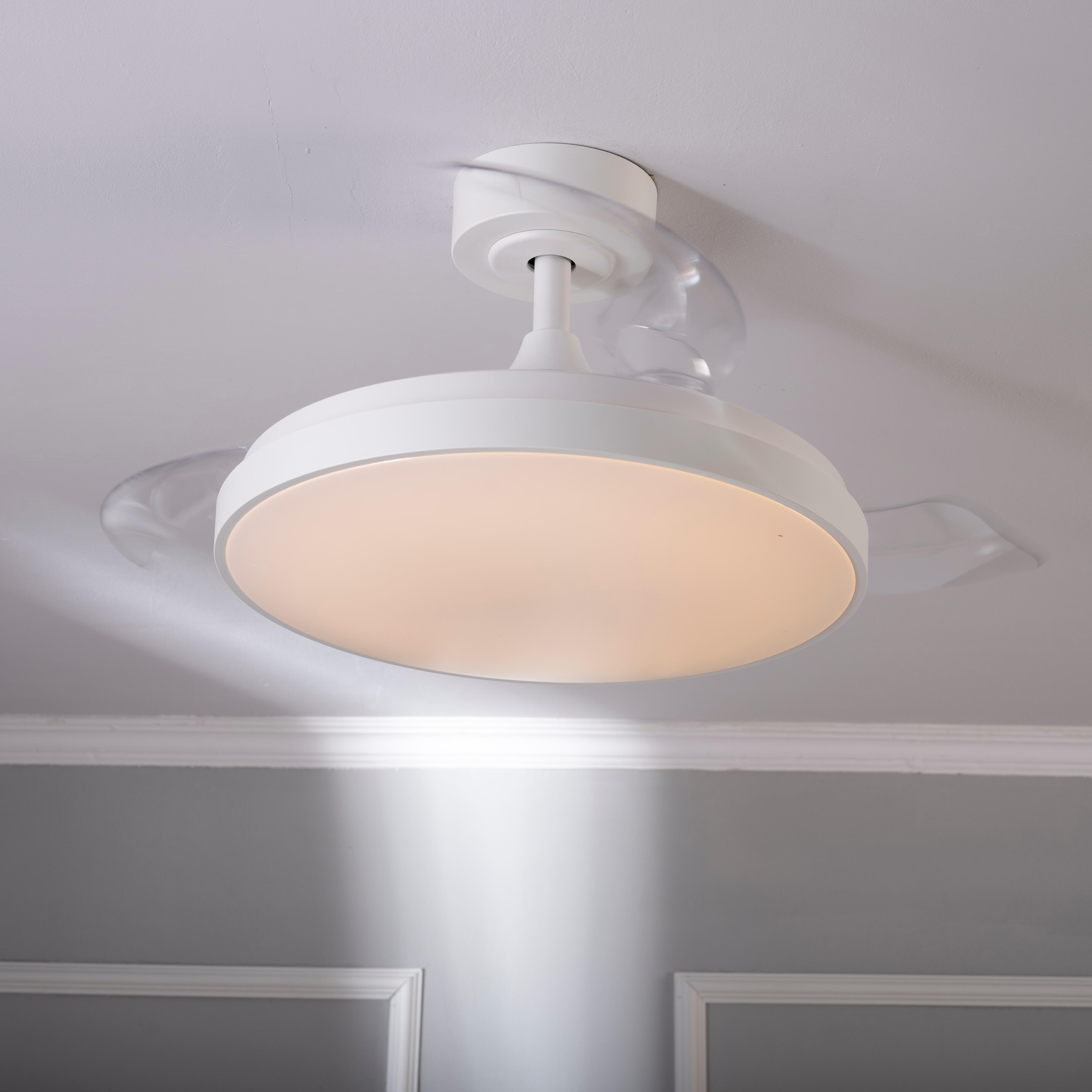 Ventilador de techo con luz silencioso DC 20W con mando ø91 cm Torrent INSPIRE blanco luz CCT 3 aspas retráctiles tipo lámpara| 6 velocidades| modo verano/invierno| temporizador| brisa| recomendado para <13m² - 15