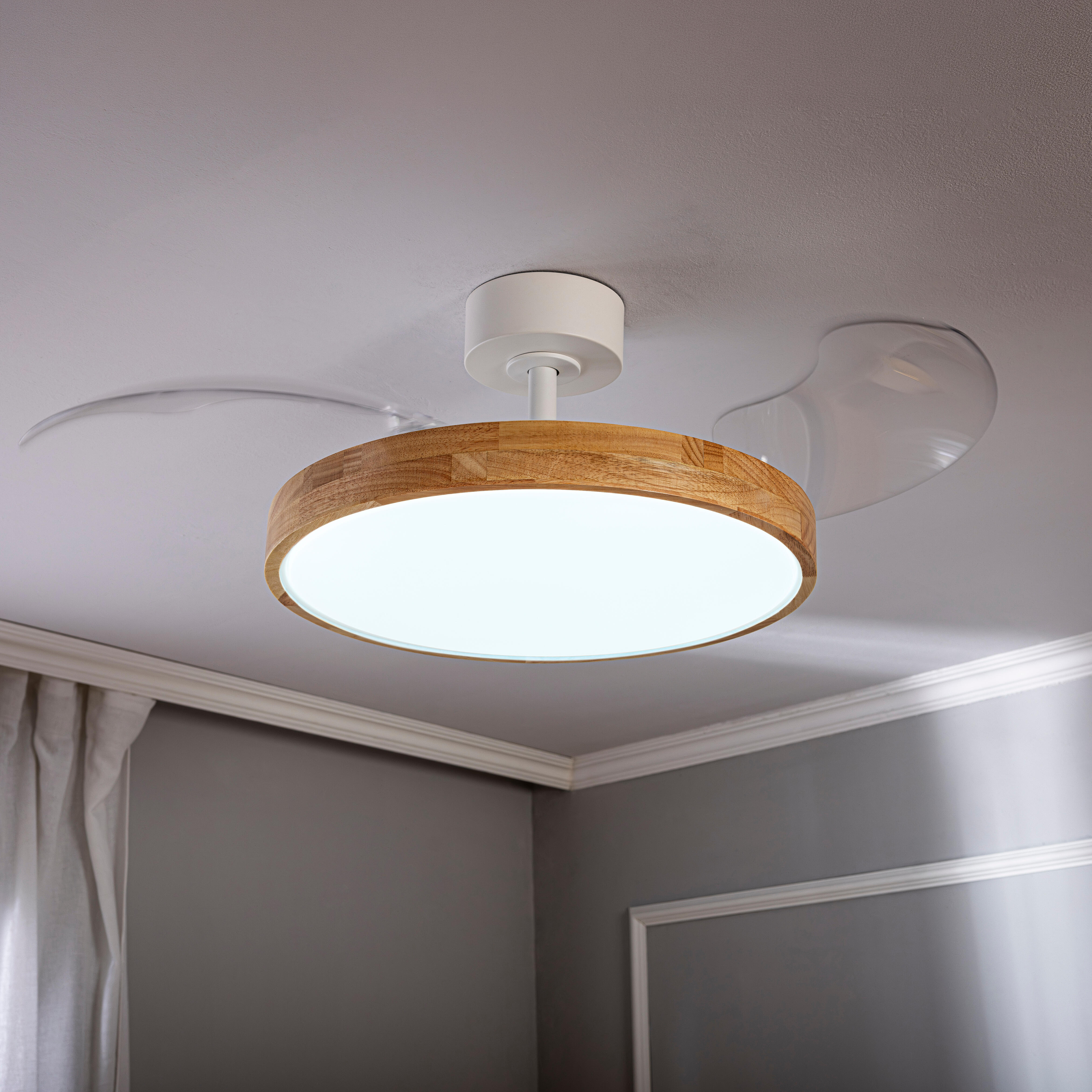 Ventilador de techo con luz silencioso DC 30W con mando ø106 cm Valam INSPIRE blanco y beige luz CCT 3 aspas retráctiles tipo lámpara| 6 velocidades| modo verano/invierno| temporizador| brisa| recomendado de 13 a 20m² - 16