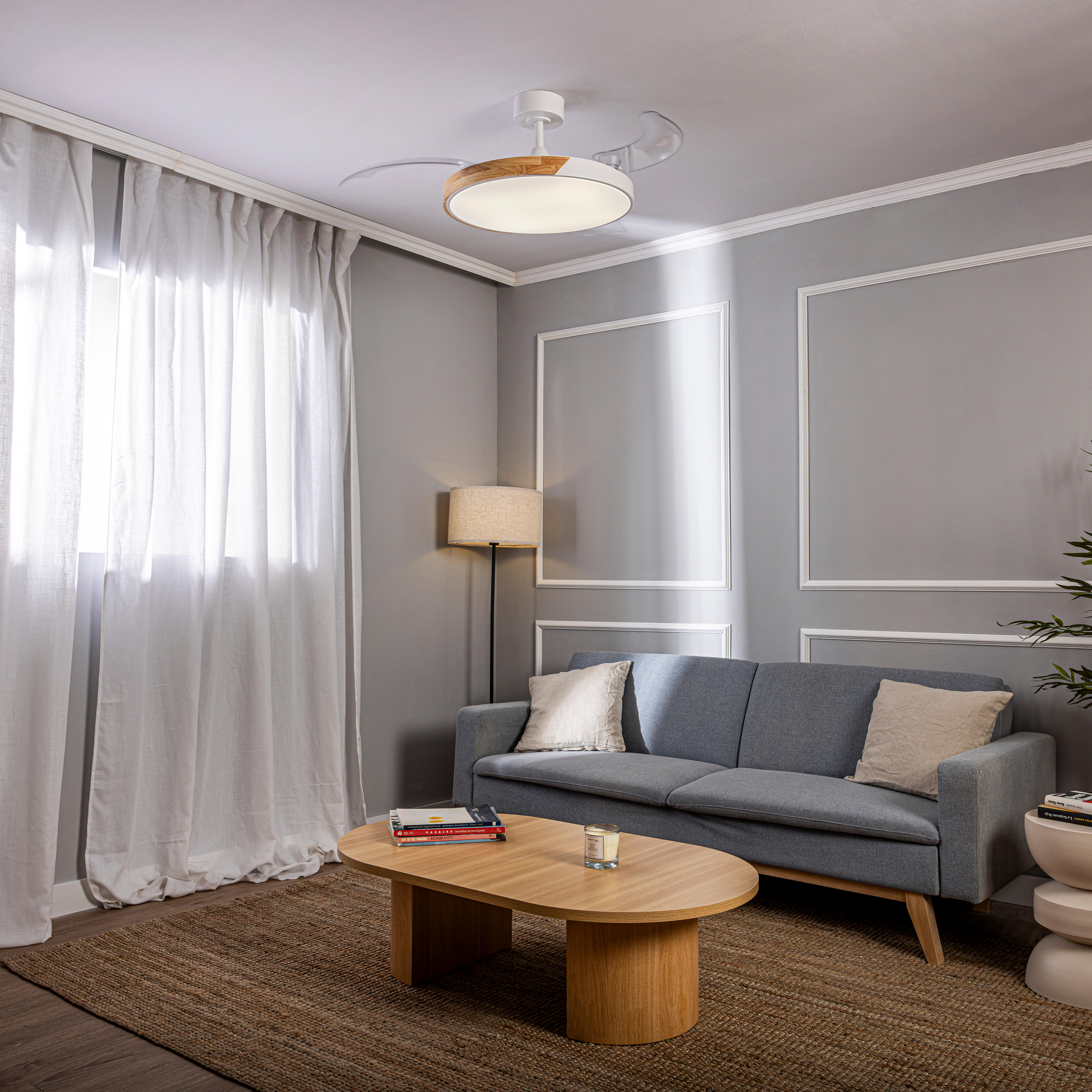 Ventilador de techo con luz silencioso DC 30W con mando ø122 cm Furtuna INSPIRE blanco luz CCT 3 aspas retráctiles tipo lámpara| 6 velocidades| modo verano/invierno| temporizador| brisa| recomendado de 20 a 40m² - 9