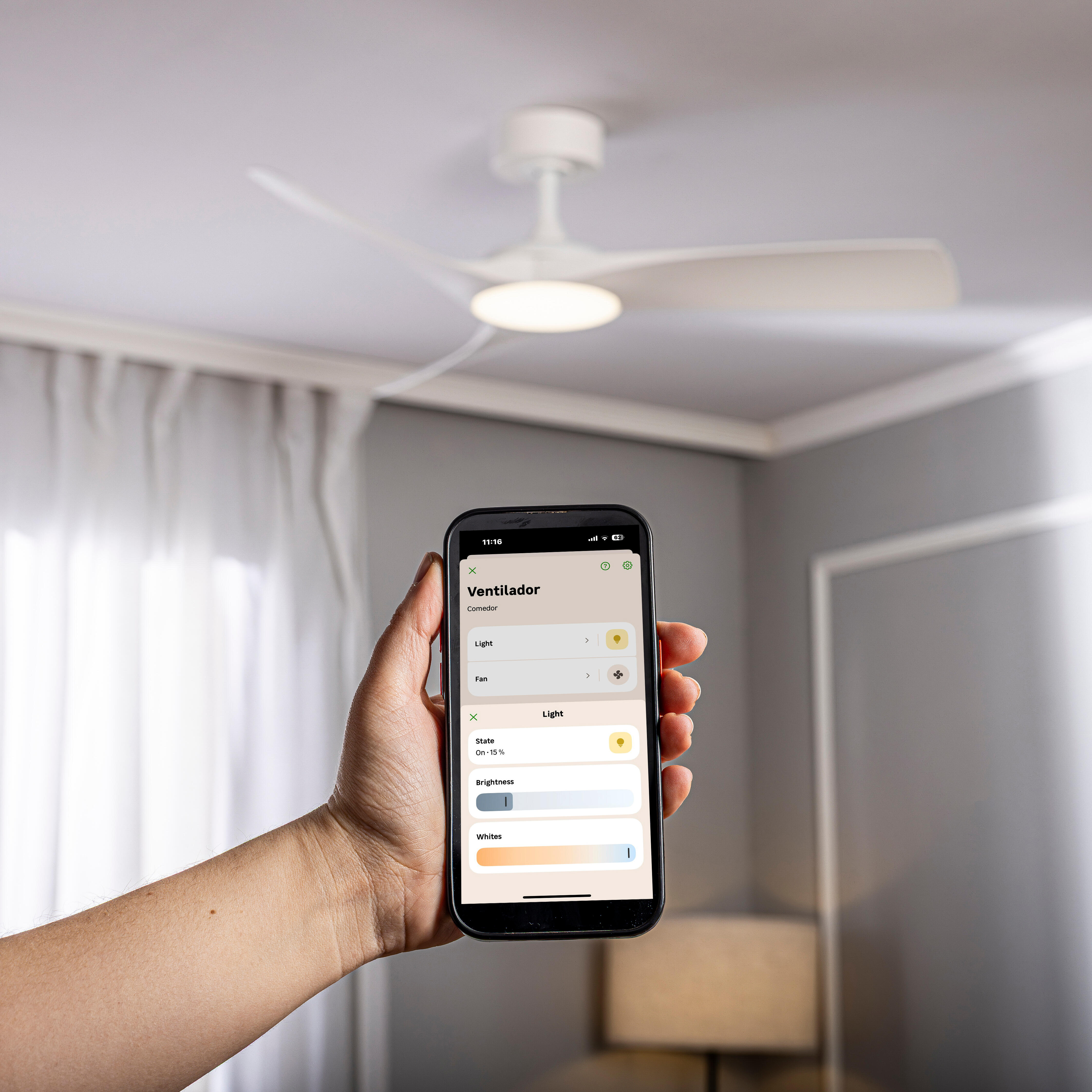 Ventilador de techo con luz silencioso DC 34W con mando WiFi/ APP ø112 cm Aruba Plus INSPIRE blanco luz CCT 3 aspas| 6 velocidades| modo verano/invierno| brisa| temporizador| recomendado de 13 a 20m² - 4