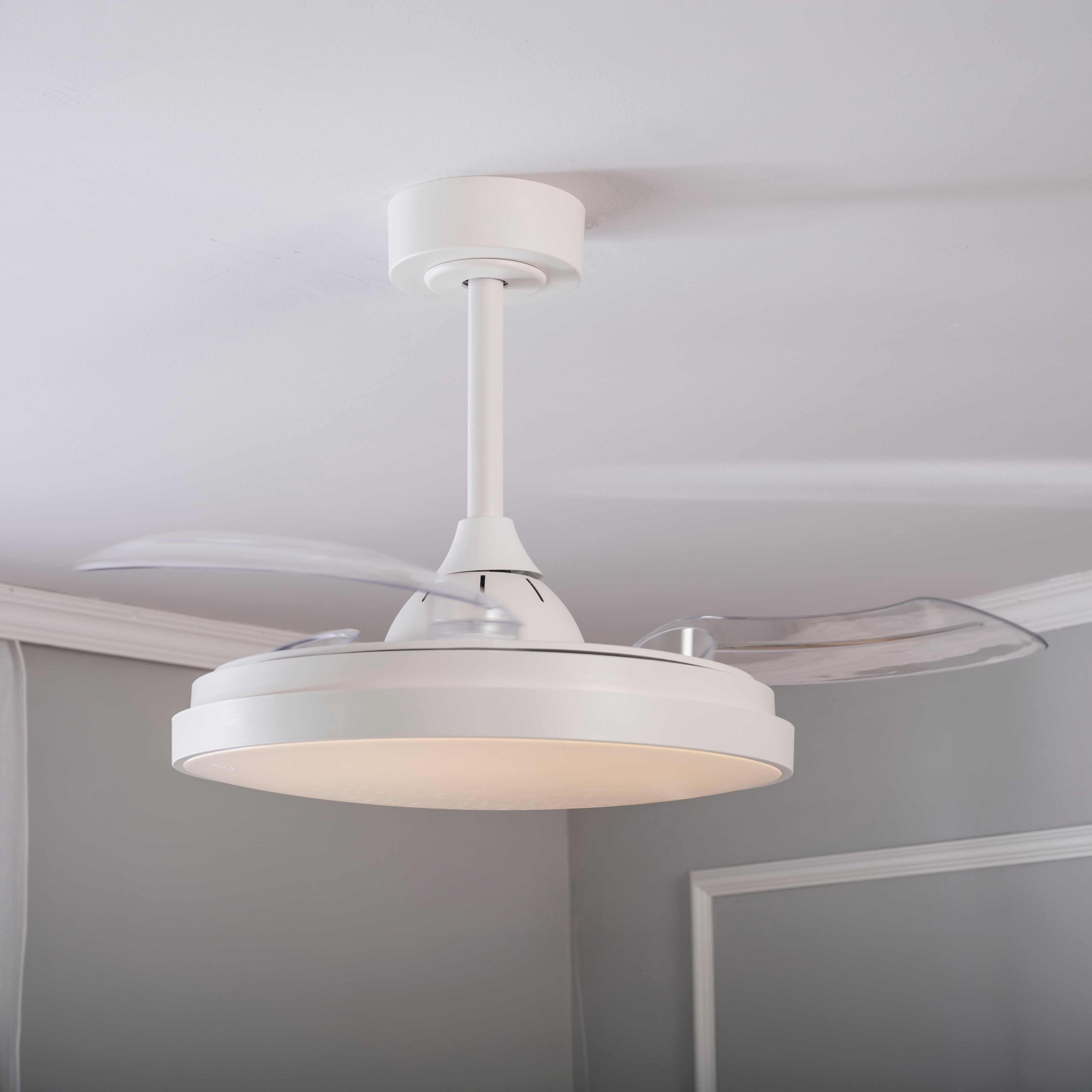 Ventilador de techo con luz silencioso DC 20W con mando ø91 cm Torrent INSPIRE blanco luz CCT 3 aspas retráctiles tipo lámpara| 6 velocidades| modo verano/invierno| temporizador| brisa| recomendado para <13m² - 16