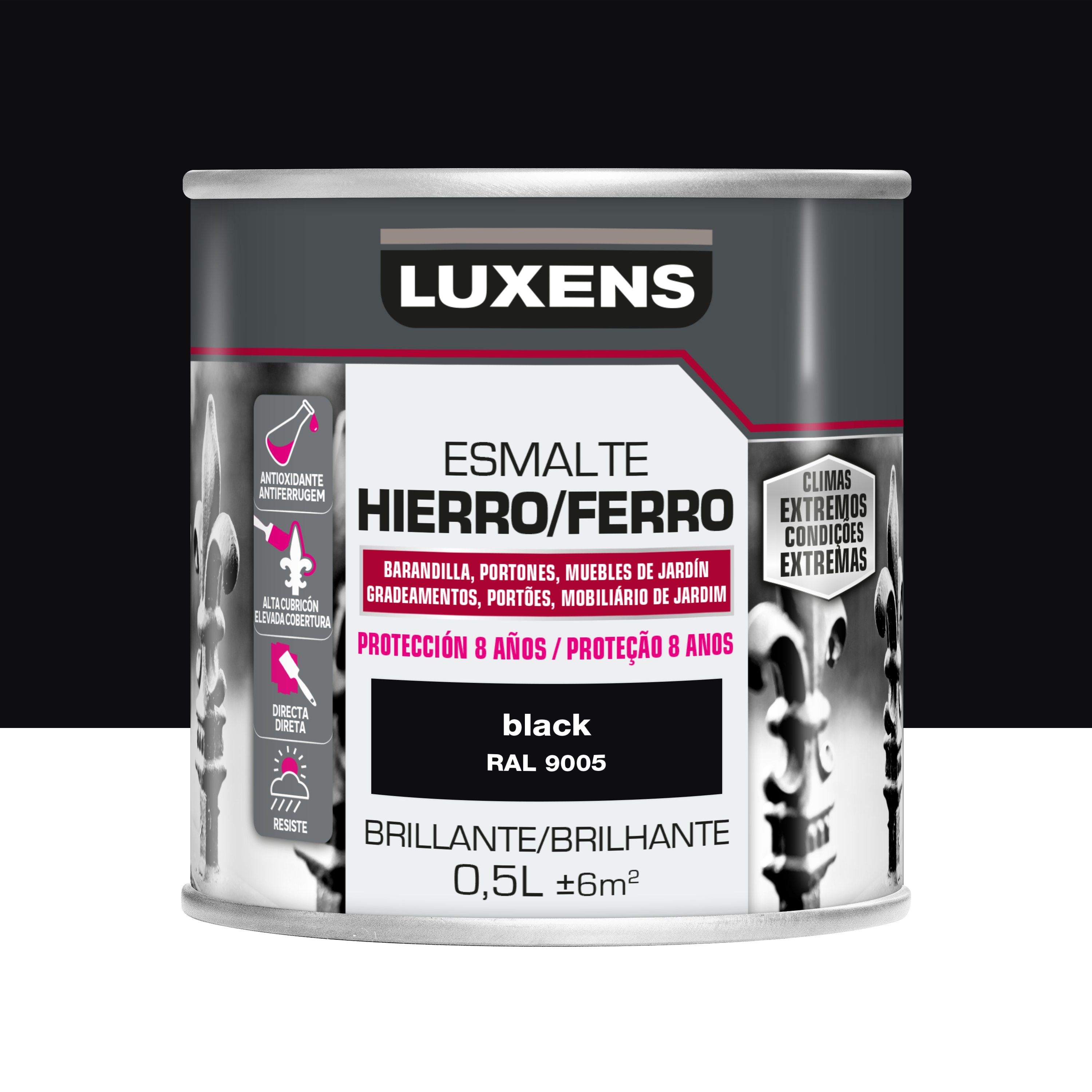 Pintura antioxido liso brillante luxens 500ml black