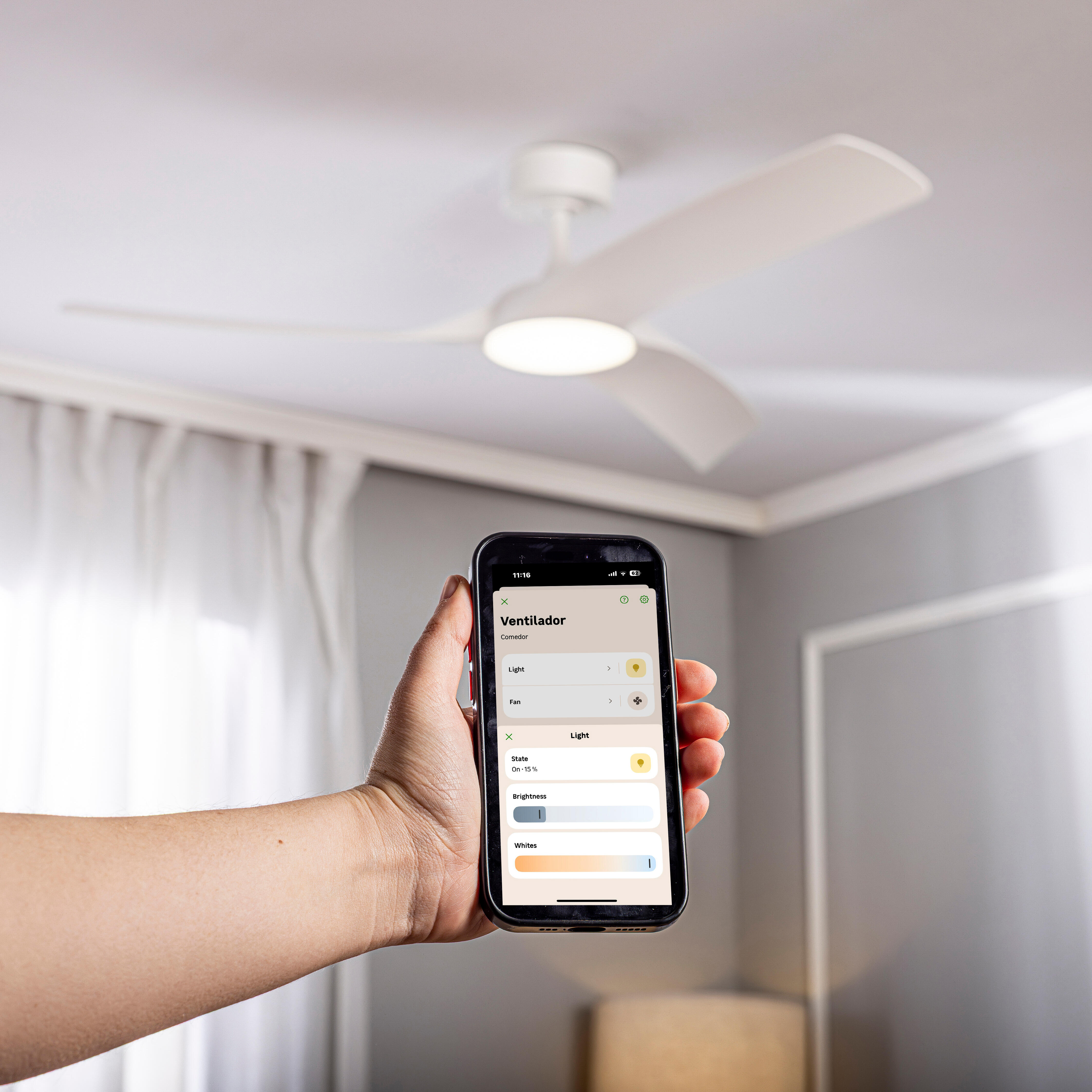 Ventilador de techo con luz silencioso DC 40W con mando WiFi/ APP ø132 cm Tokyo Plus INSPIRE blanco luz CCT 3 aspas| 6 velocidades| modo verano/invierno| brisa| temporizador| recomendado de 20 a 40m² - 5