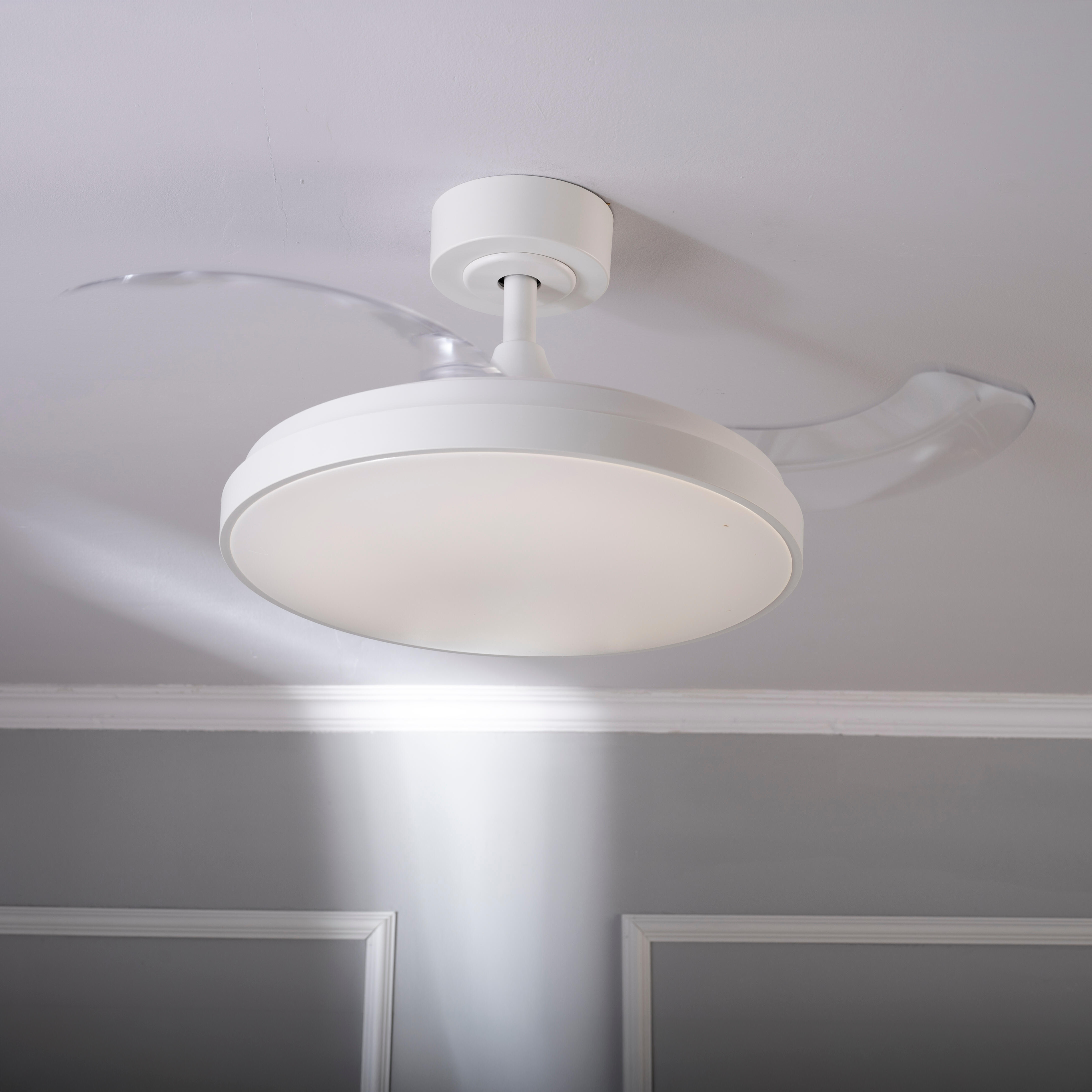 Ventilador de techo con luz silencioso DC 20W con mando ø91 cm Torrent INSPIRE blanco luz CCT 3 aspas retráctiles tipo lámpara| 6 velocidades| modo verano/invierno| temporizador| brisa| recomendado para <13m² - 2