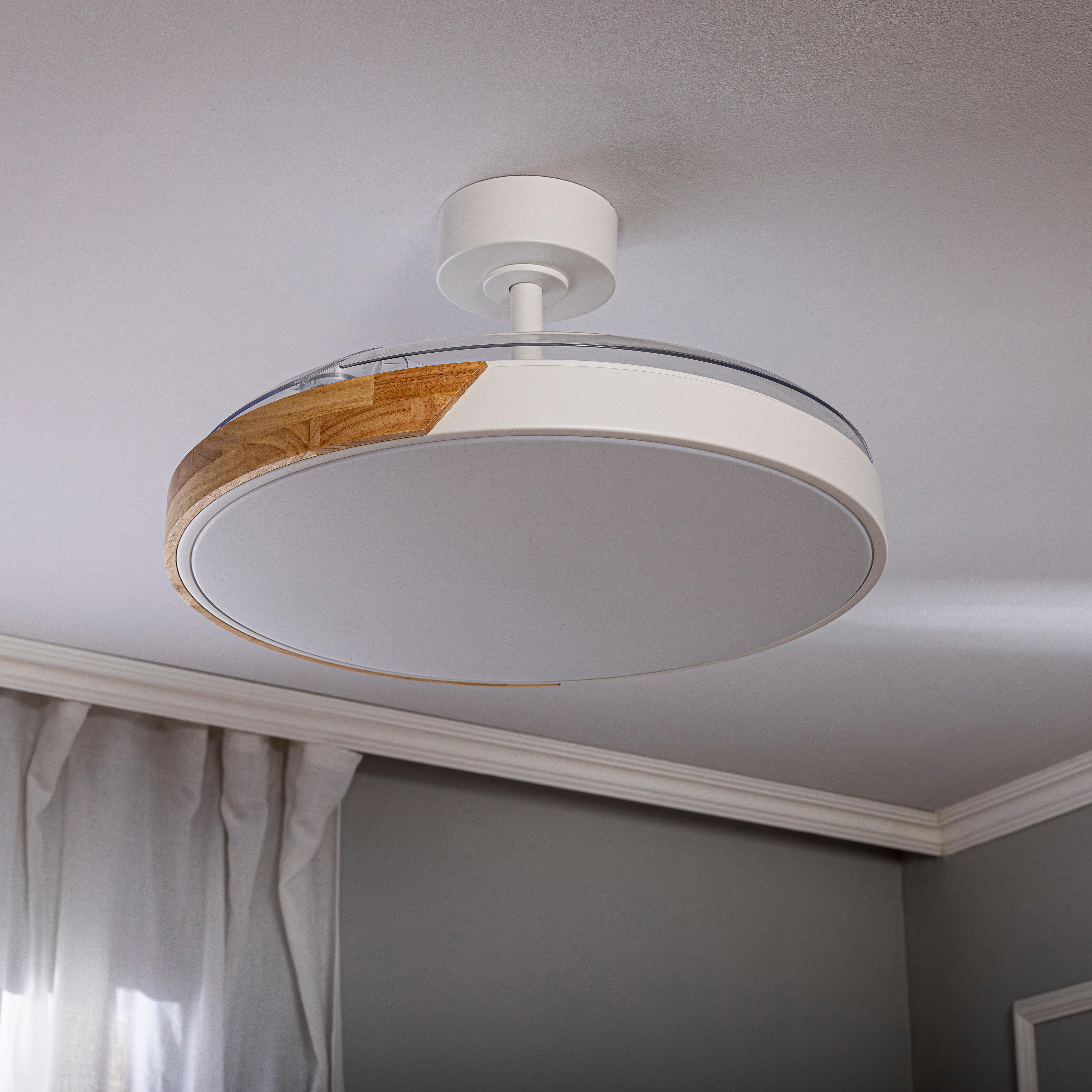 Ventilador de techo con luz silencioso DC 30W con mando ø122 cm Furtuna INSPIRE blanco luz CCT 3 aspas retráctiles tipo lámpara| 6 velocidades| modo verano/invierno| temporizador| brisa| recomendado de 20 a 40m² - 2