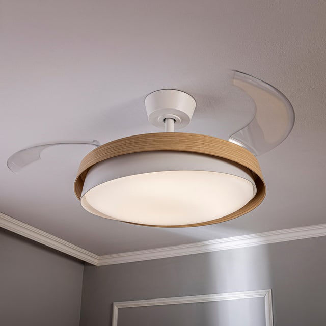 Ventilador de techo con luz silencioso DC 26W con mando ø105 cm Khung INSPIRE marrón y blanco luz CCT 3 aspas retráctiles tipo lámpara| 6 velocidades| modo verano/invierno| temporizador| brisa| recomendado de 13 a 20m²