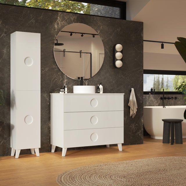 Mueble de baño con lavabo NEW SPHERE Blanco brillo 90x45 cm  con 3 cajones
