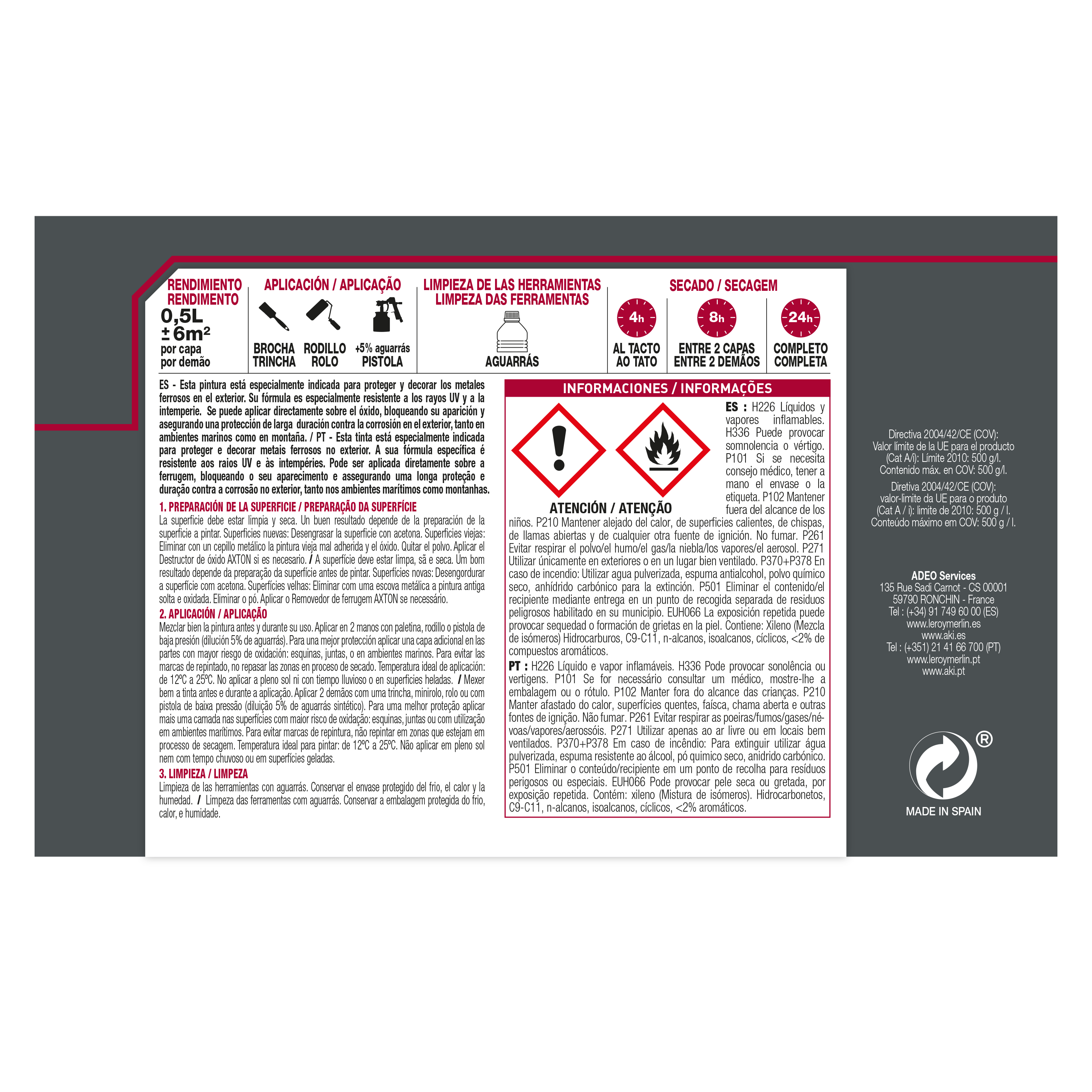 Pintura exterior color white para hierro, mobiliario de jardín LUXENS brillante 500ml al disolvente aplicación directa sobre el óxido - 6