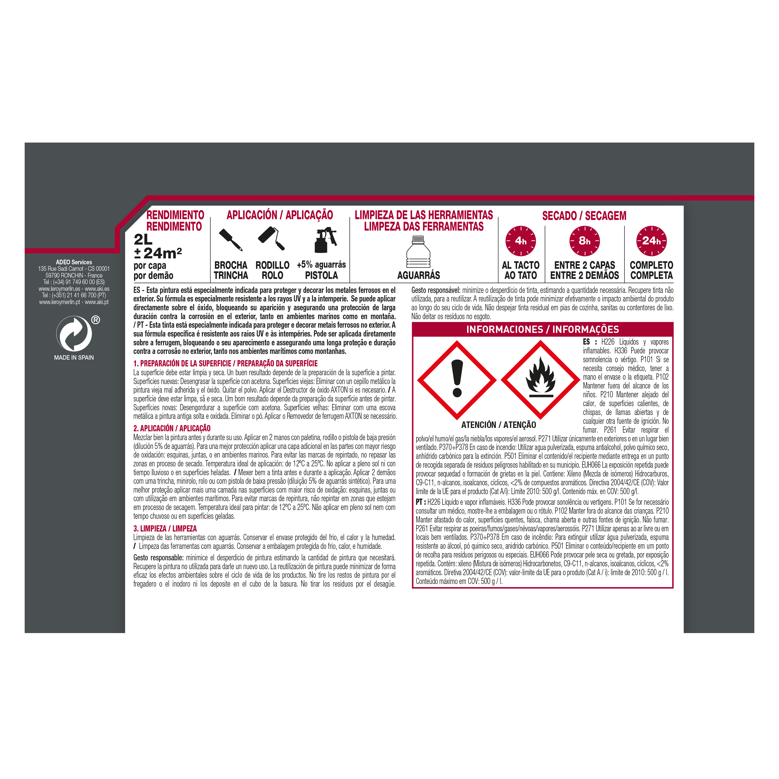 Pintura exterior color moka 1 para hierro, mobiliario de jardín LUXENS brillante 2L al disolvente aplicación directa sobre el óxido - 6