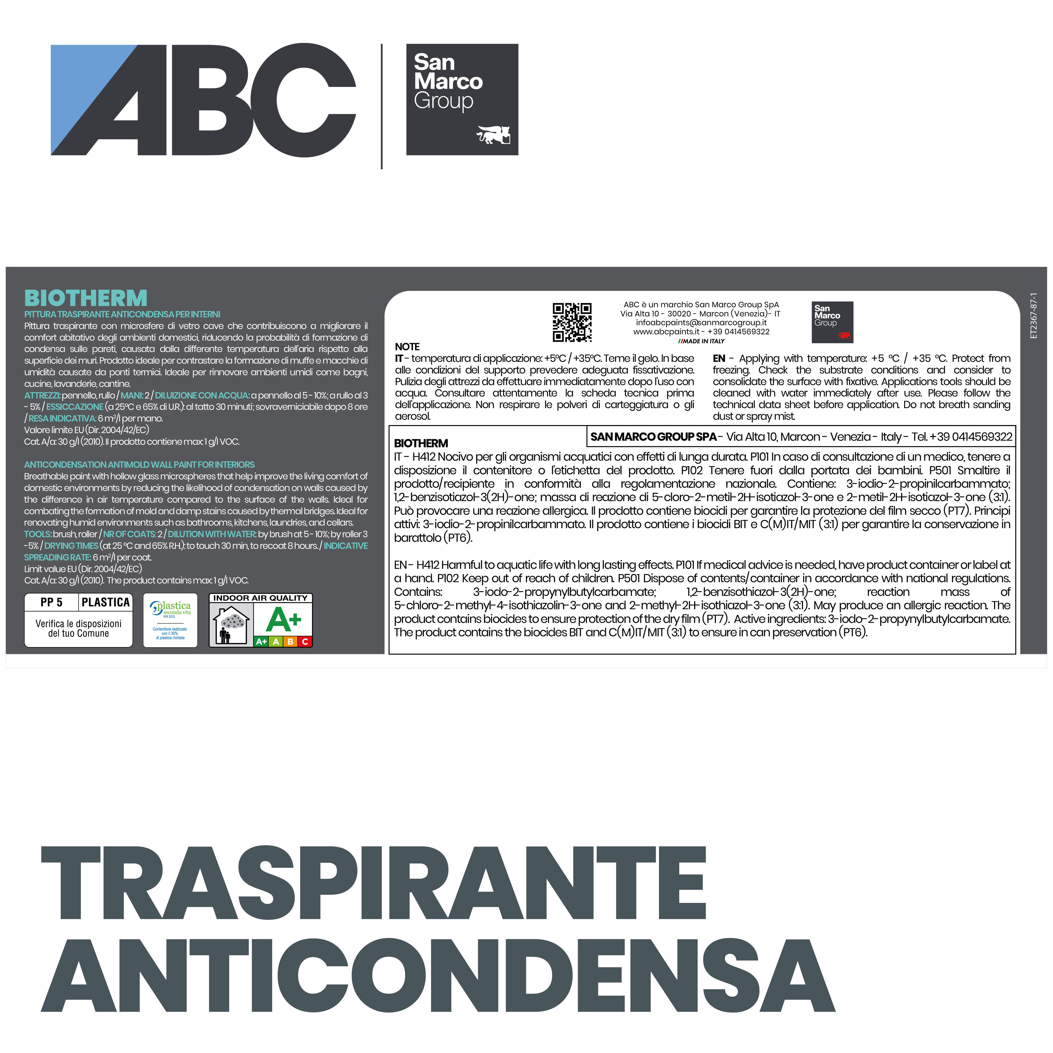 Pittura per interni per parete, bagno e soffitto antiumidità, antimuffa e anti-condensa, ABC Biotherm atermica bianco opaco, 4 L - 3