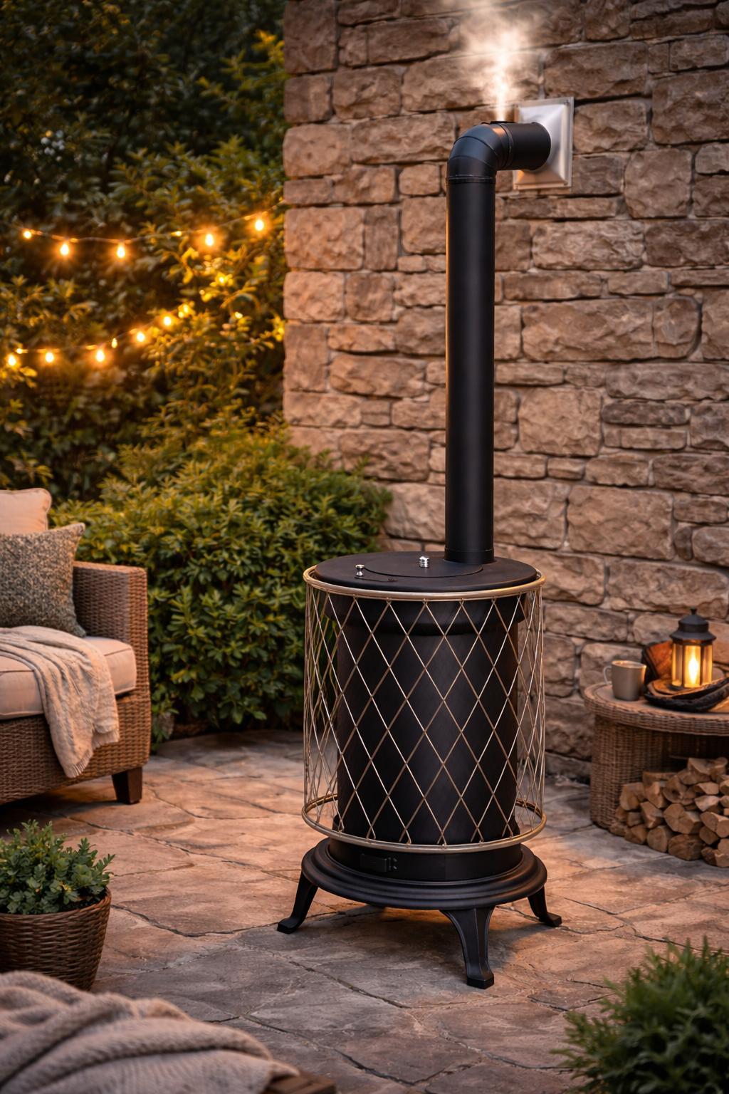Estufa de leña para exterior cilíndrica EIDER de 8 kW