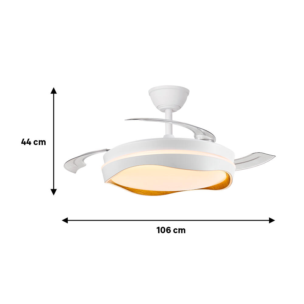 Ventilador de techo con luz silencioso DC 30W con mando ø106 cm Atlas CRISTAL RECORD marrón y blanco luz CCT 3 aspas retráctiles tipo lámpara| 7 velocidades| modo verano/invierno| brisa| recomendado de 13 a 20m² - 5