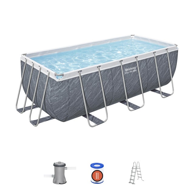Piscina tubular de acero multicolor rectangular 4.1x2.01x1.22 m con depuradora de cartucho y escalera de seguridad BESTWAY