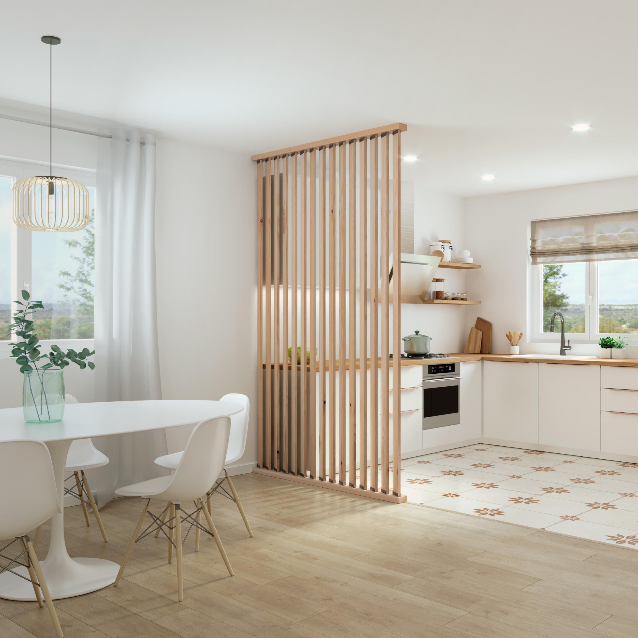 Separador de ambiente recortable madera de pino lamas giratorias medida 50x254cm - 2